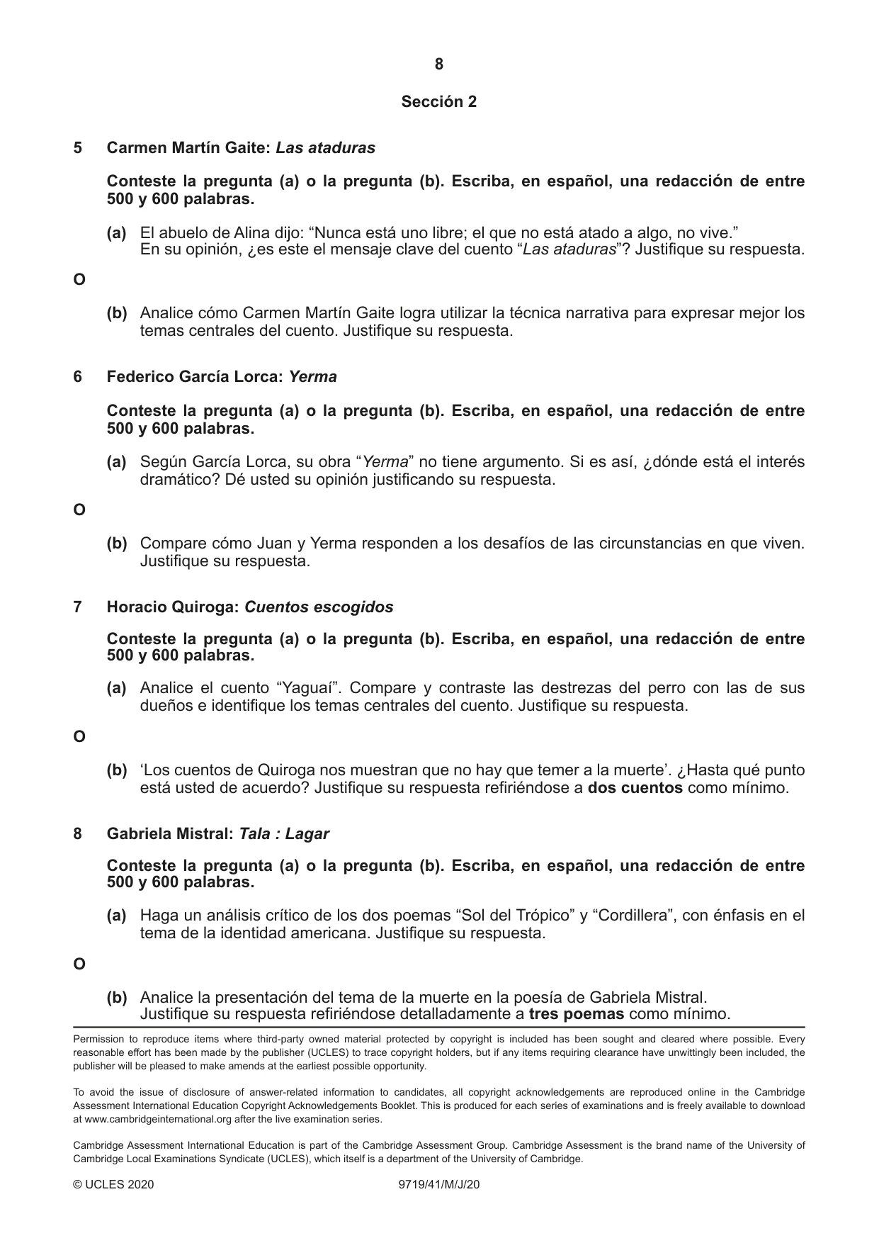 Cambridge A Level Spanish (A Level only) 9719 2020 May/June Paper 4 · Variant 1 question paper, page 8 of 8