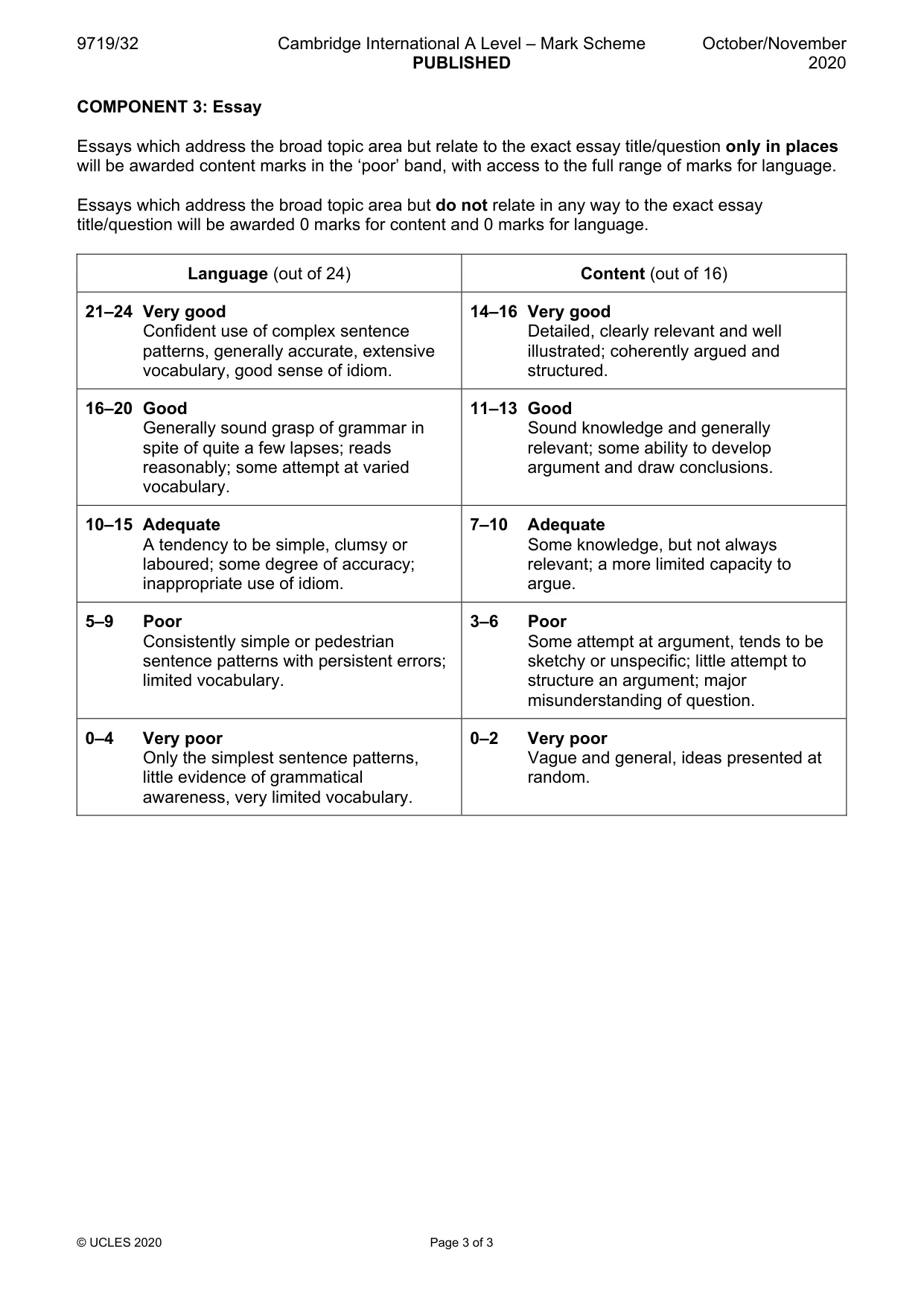 Mark scheme, page 3 of 3