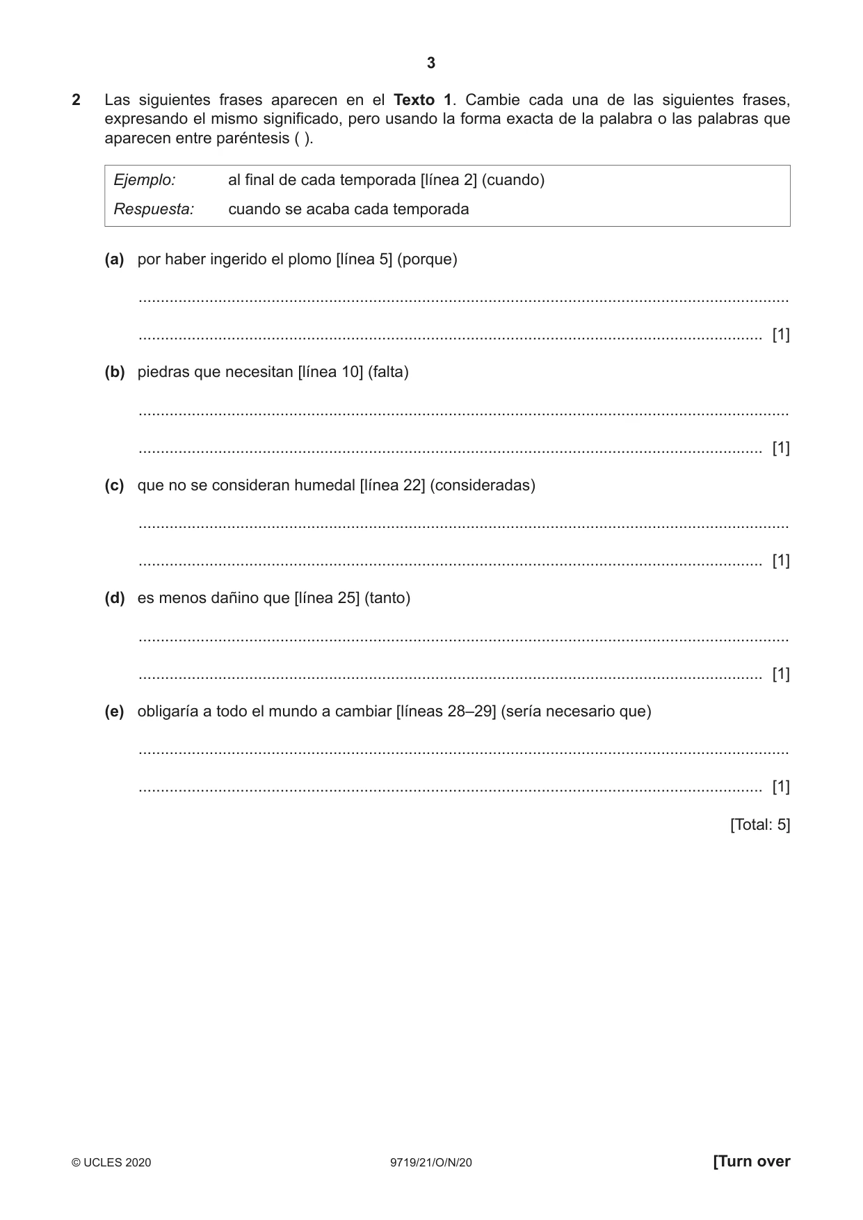Cambridge A Level Spanish (A Level only) 9719 2020 Oct/Nov Paper 2 · Variant 1 question paper, page 3 of 8
