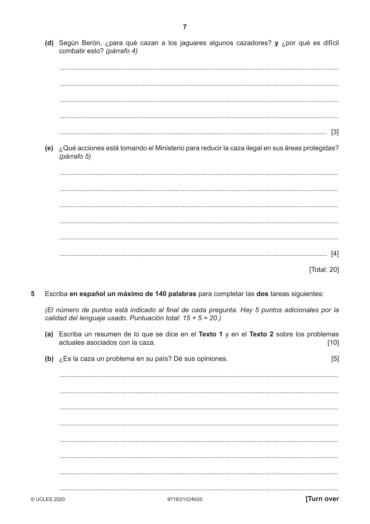 Cambridge A Level Spanish (A Level only) 9719 2020 Oct/Nov Paper 2 · Variant 1 question paper, page 7 of 8