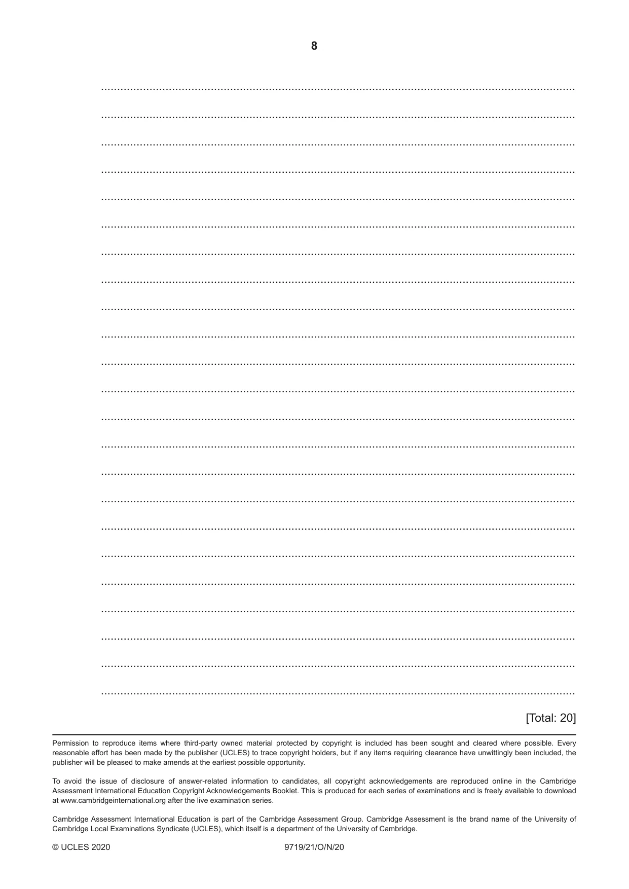 Cambridge A Level Spanish (A Level only) 9719 2020 Oct/Nov Paper 2 · Variant 1 question paper, page 8 of 8