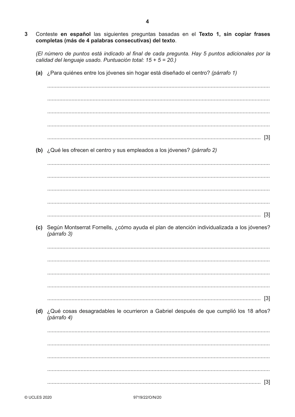 Cambridge A Level Spanish (A Level only) 9719 2020 Oct/Nov Paper 2 · Variant 2 question paper, page 4 of 8