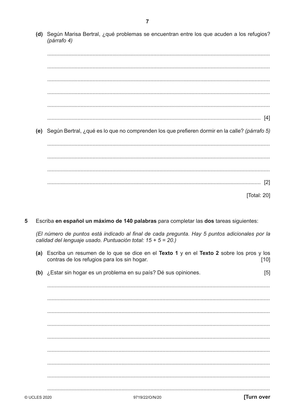 Cambridge A Level Spanish (A Level only) 9719 2020 Oct/Nov Paper 2 · Variant 2 question paper, page 7 of 8