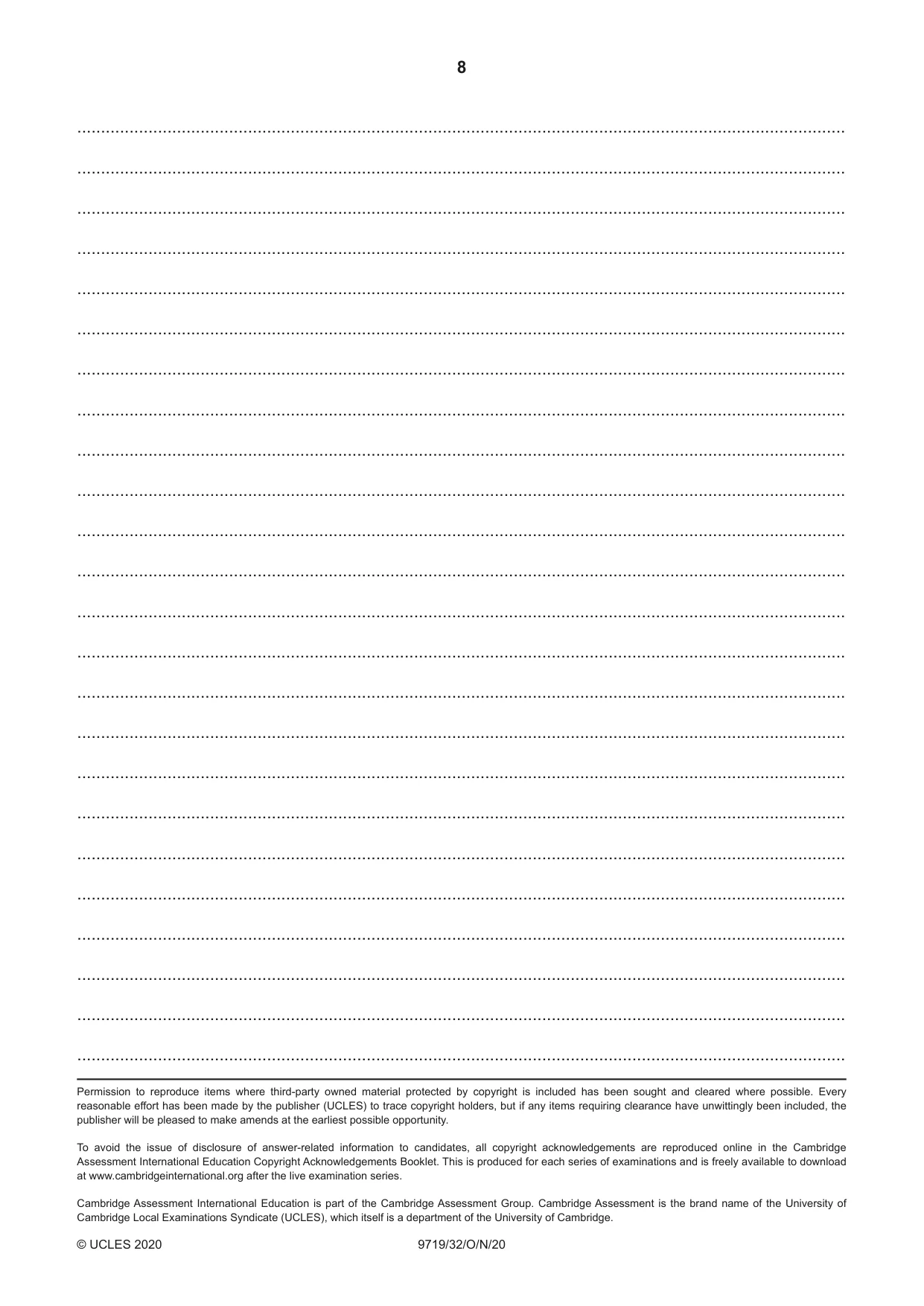 Cambridge A Level Spanish (A Level only) 9719 2020 Oct/Nov Paper 3 · Variant 2 question paper, page 8 of 8