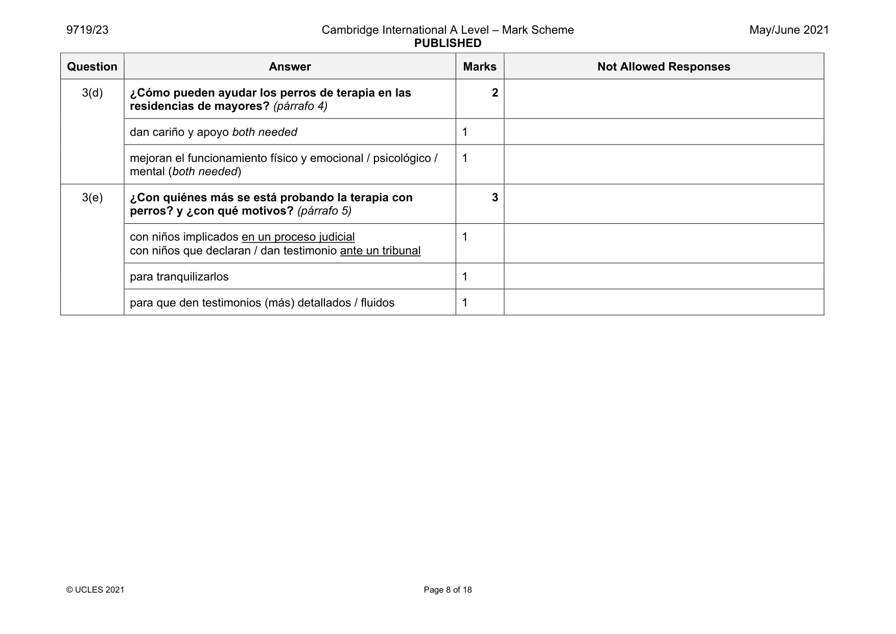 Mark scheme, page 8 of 18