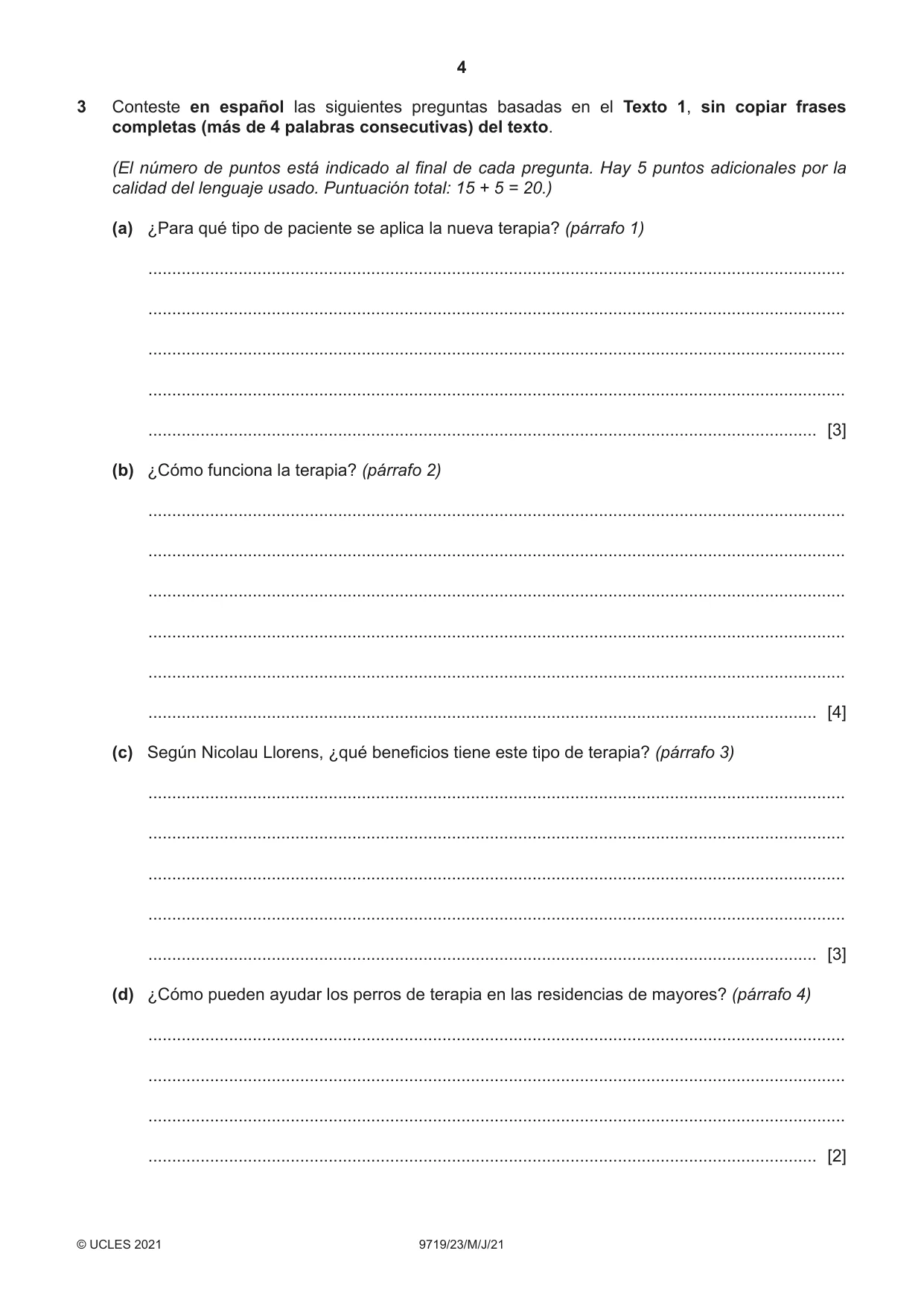 Cambridge A Level Spanish (A Level only) 9719 2021 May/June Paper 2 · Variant 3 question paper, page 4 of 8