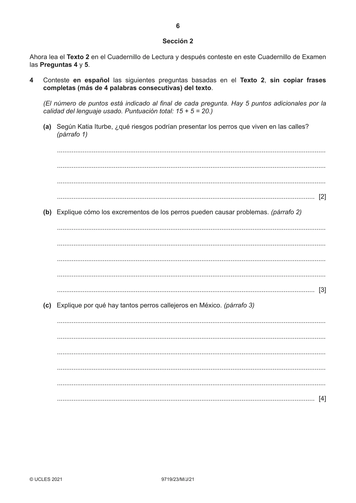 Cambridge A Level Spanish (A Level only) 9719 2021 May/June Paper 2 · Variant 3 question paper, page 6 of 8