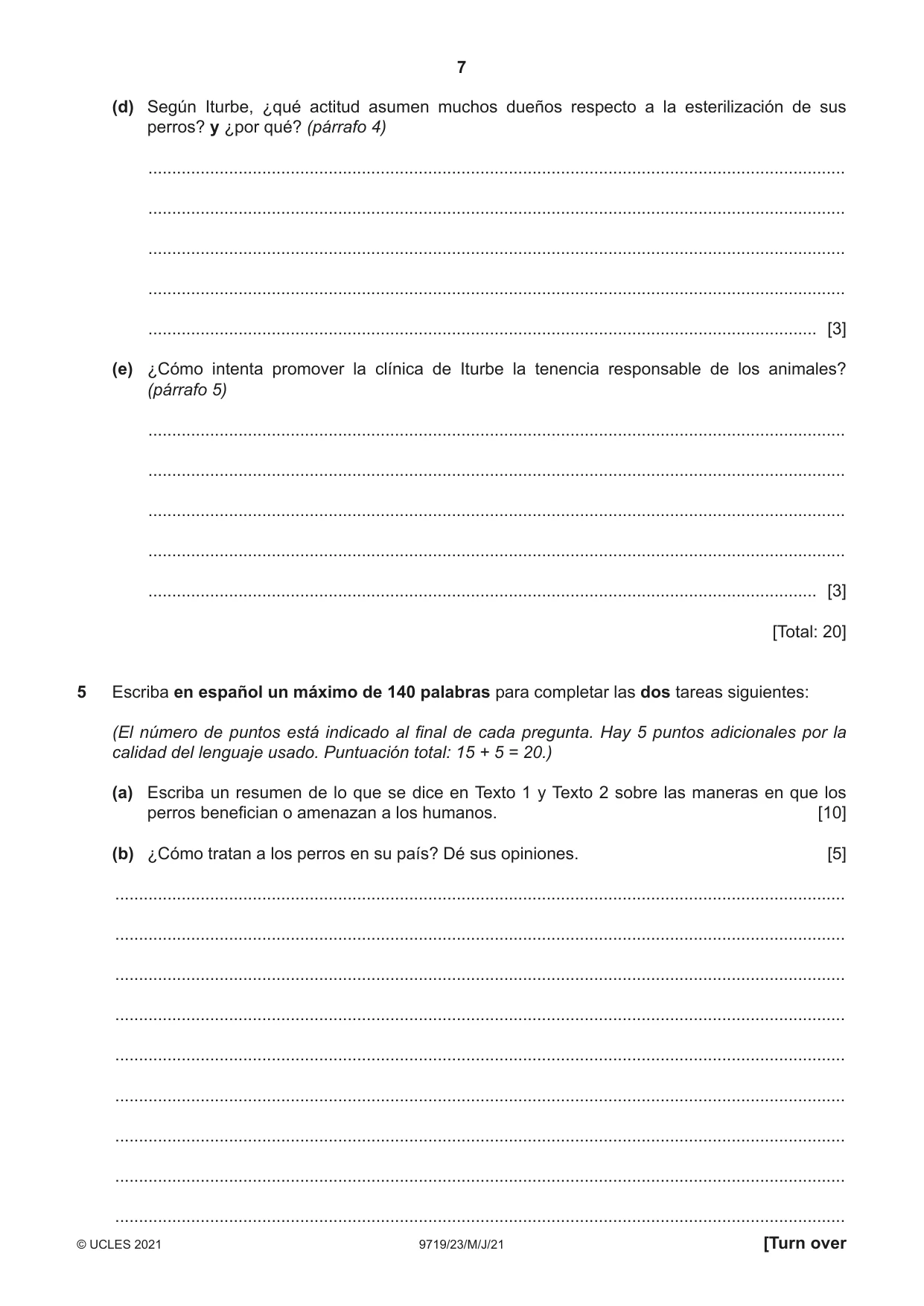 Cambridge A Level Spanish (A Level only) 9719 2021 May/June Paper 2 · Variant 3 question paper, page 7 of 8