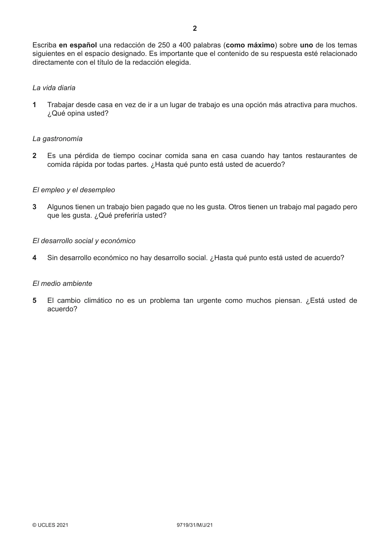 Cambridge A Level Spanish (A Level only) 9719 2021 May/June Paper 3 · Variant 1 question paper, page 2 of 8