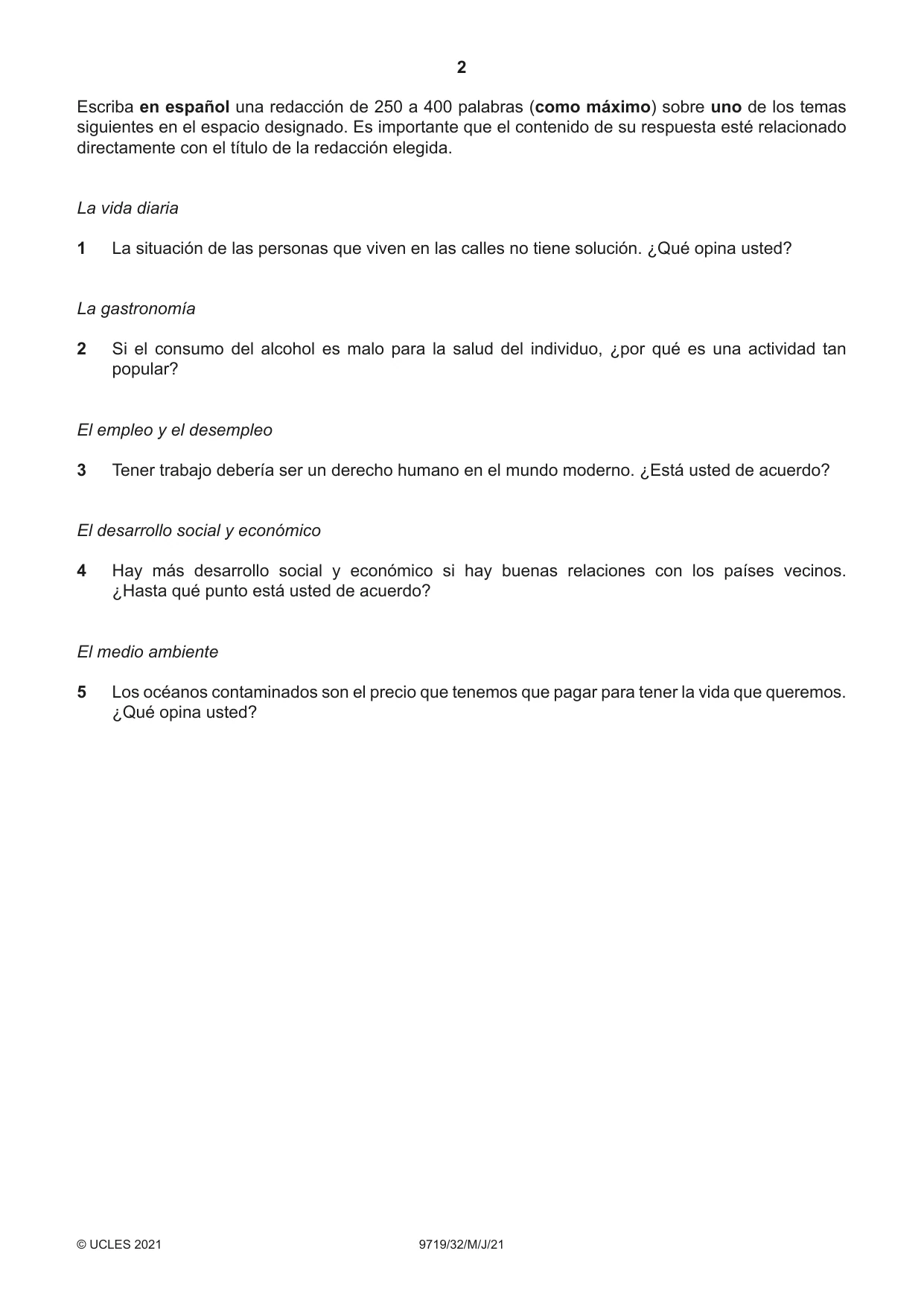 Cambridge A Level Spanish (A Level only) 9719 2021 May/June Paper 3 · Variant 2 question paper, page 2 of 8