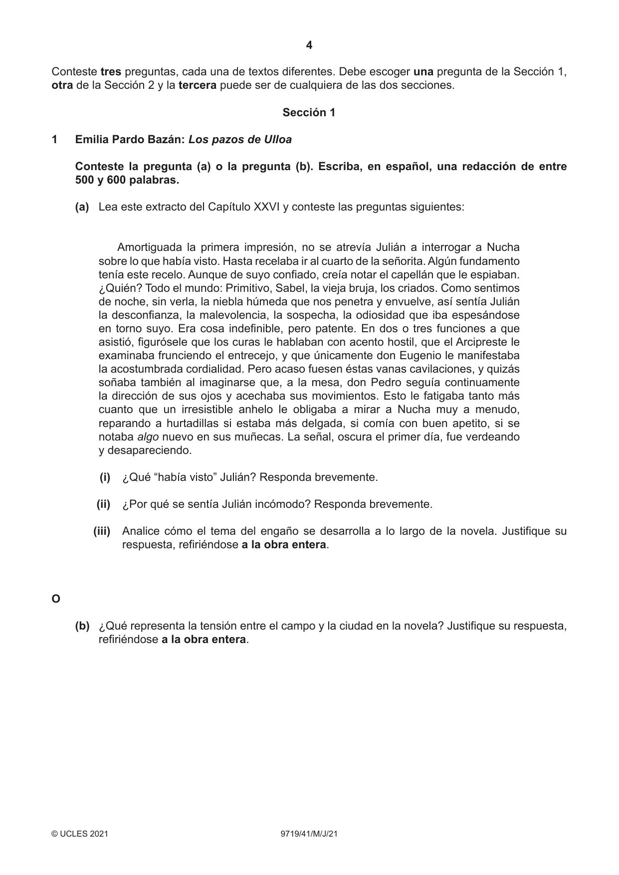 Cambridge A Level Spanish (A Level only) 9719 2021 May/June Paper 4 · Variant 1 question paper, page 4 of 8