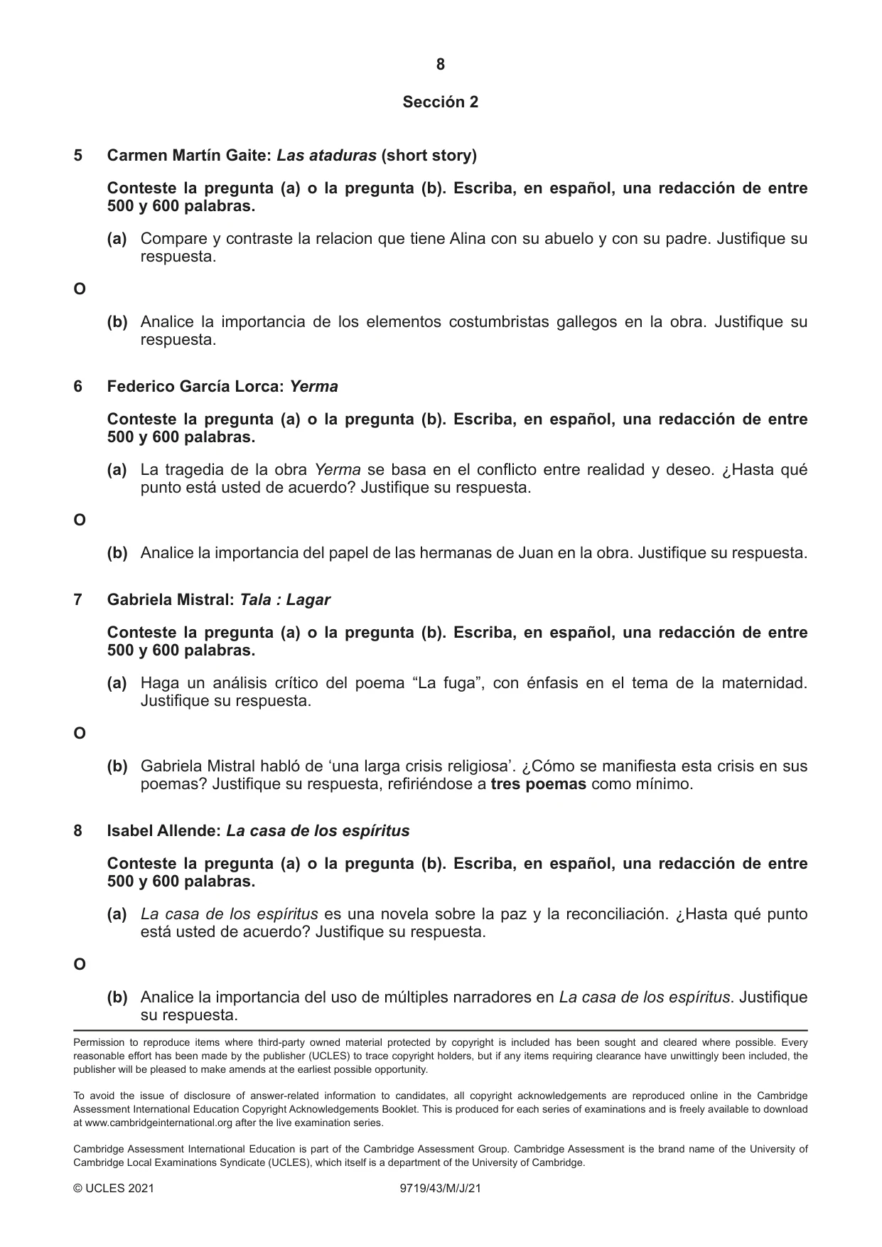 Cambridge A Level Spanish (A Level only) 9719 2021 May/June Paper 4 · Variant 3 question paper, page 8 of 8