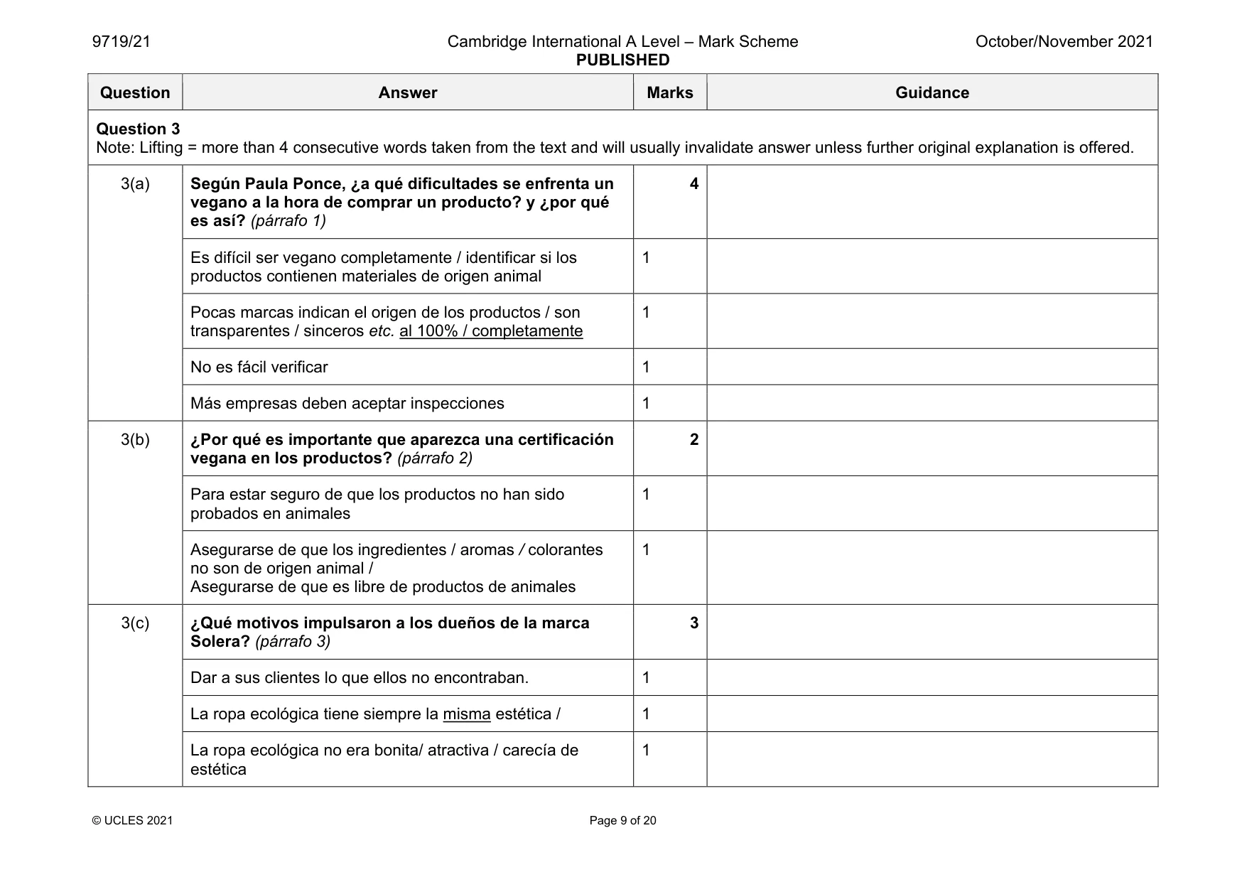 Mark scheme, page 9 of 20
