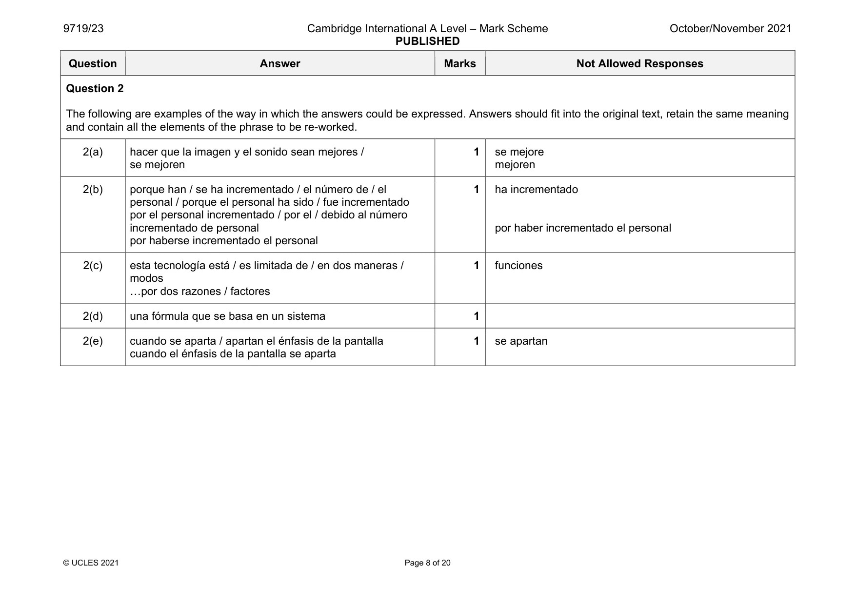 Mark scheme, page 8 of 20