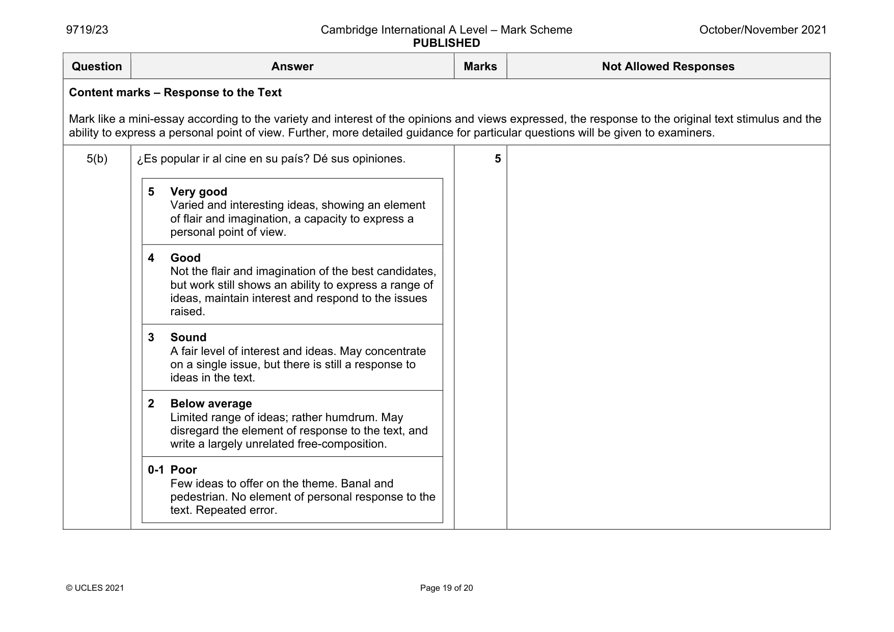 Mark scheme, page 19 of 20