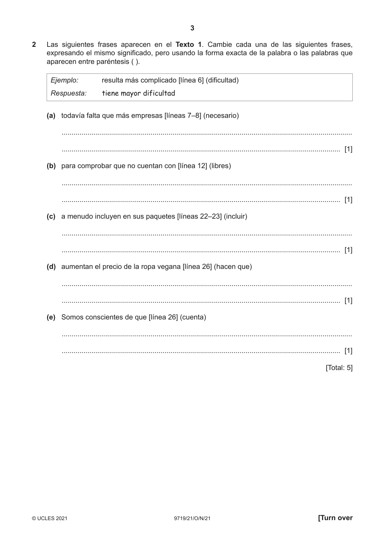 Cambridge A Level Spanish (A Level only) 9719 2021 Oct/Nov Paper 2 · Variant 1 question paper, page 3 of 8