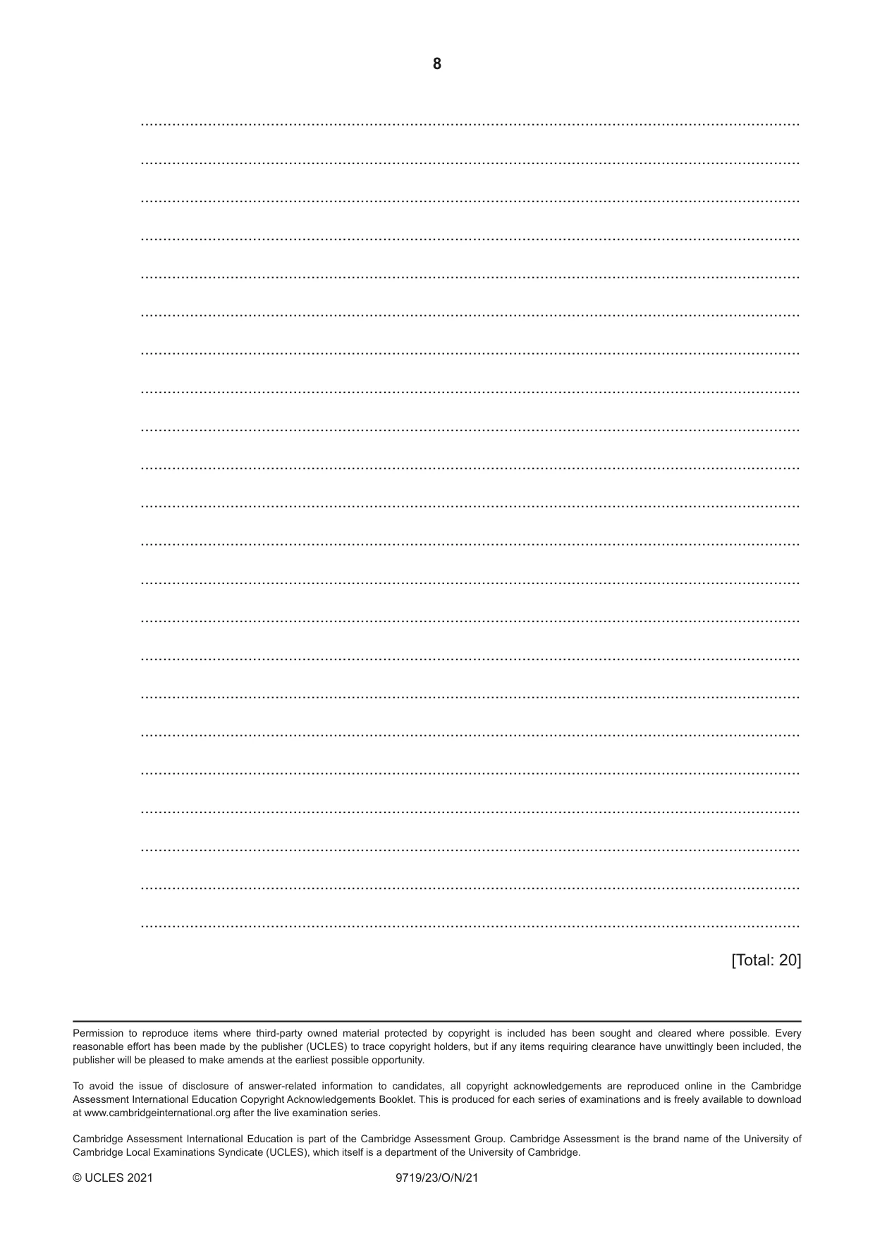 Cambridge A Level Spanish (A Level only) 9719 2021 Oct/Nov Paper 2 · Variant 3 question paper, page 8 of 8
