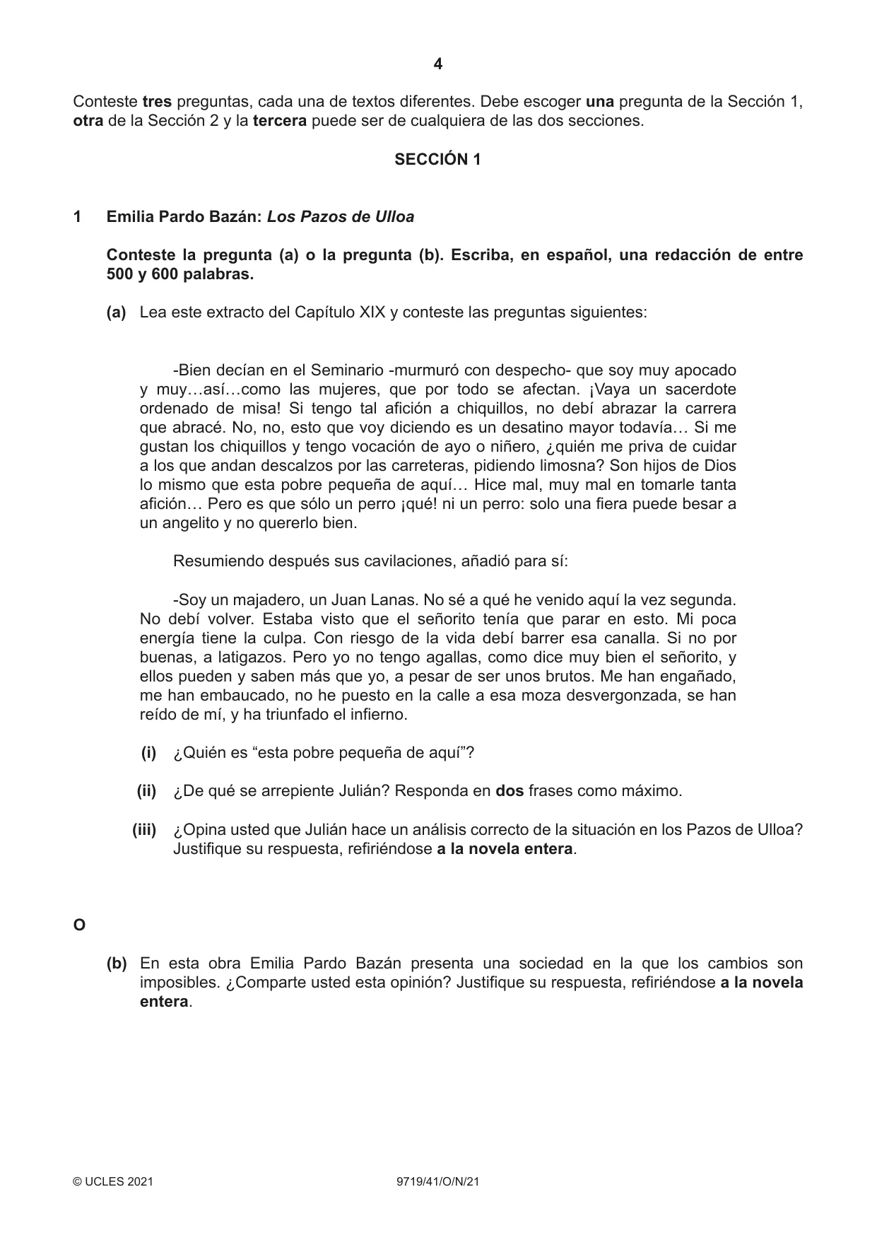 Cambridge A Level Spanish (A Level only) 9719 2021 Oct/Nov Paper 4 · Variant 1 question paper, page 4 of 8