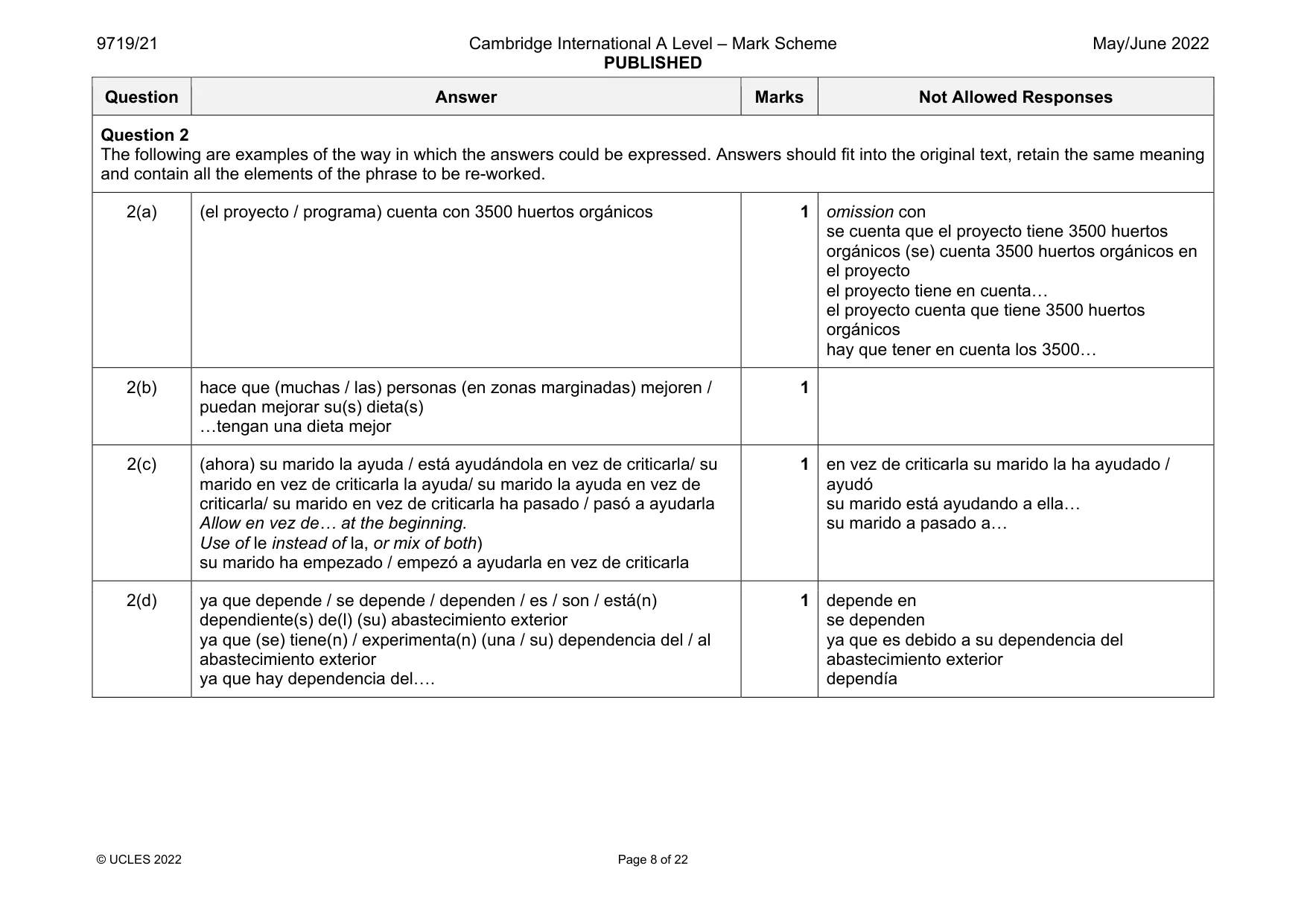 Mark scheme, page 8 of 22