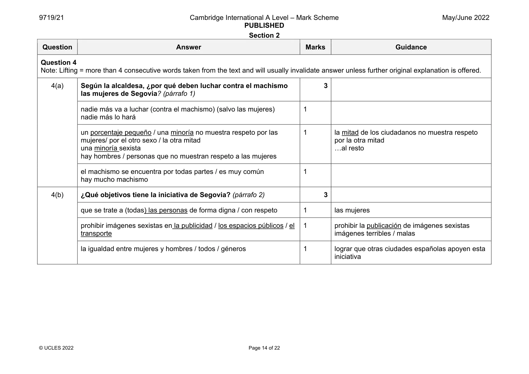 Mark scheme, page 14 of 22