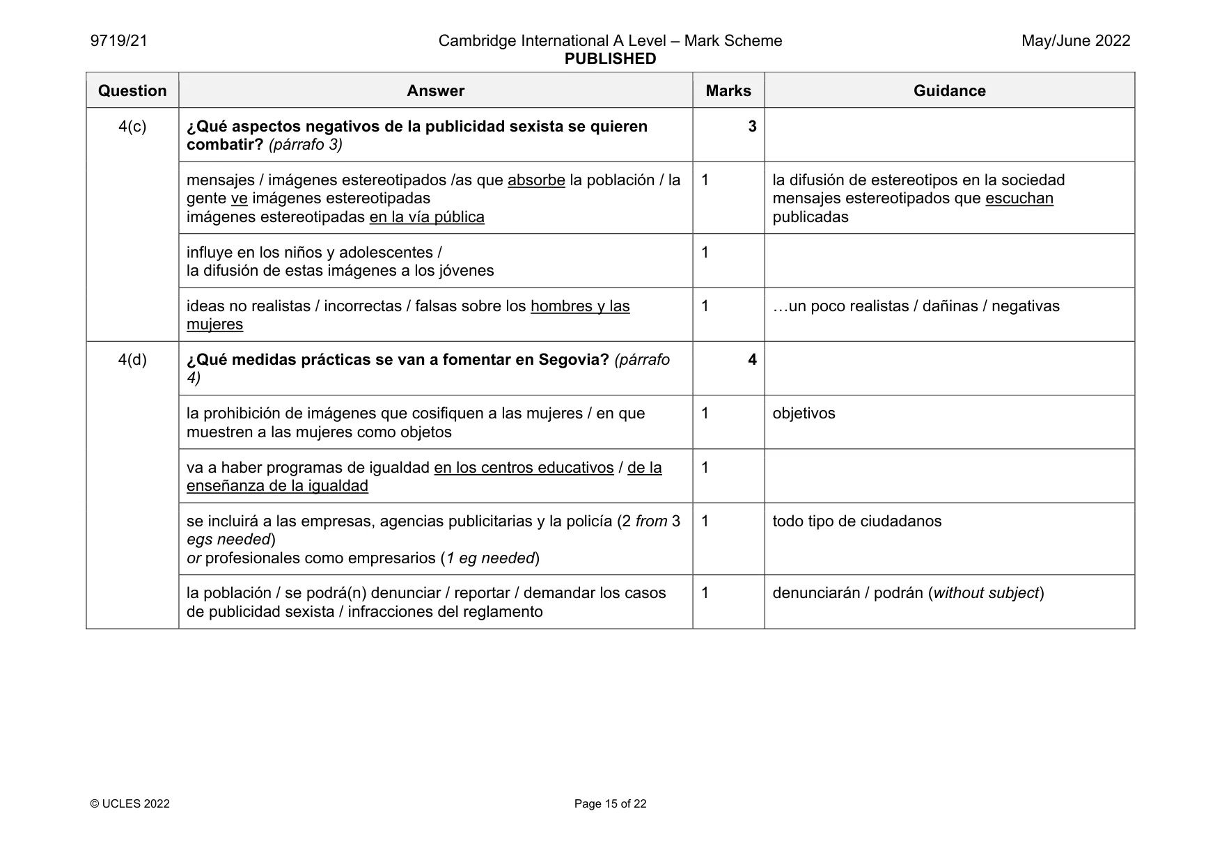 Mark scheme, page 15 of 22
