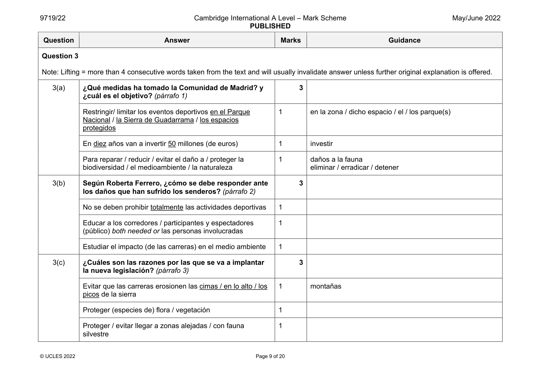 Mark scheme, page 9 of 20