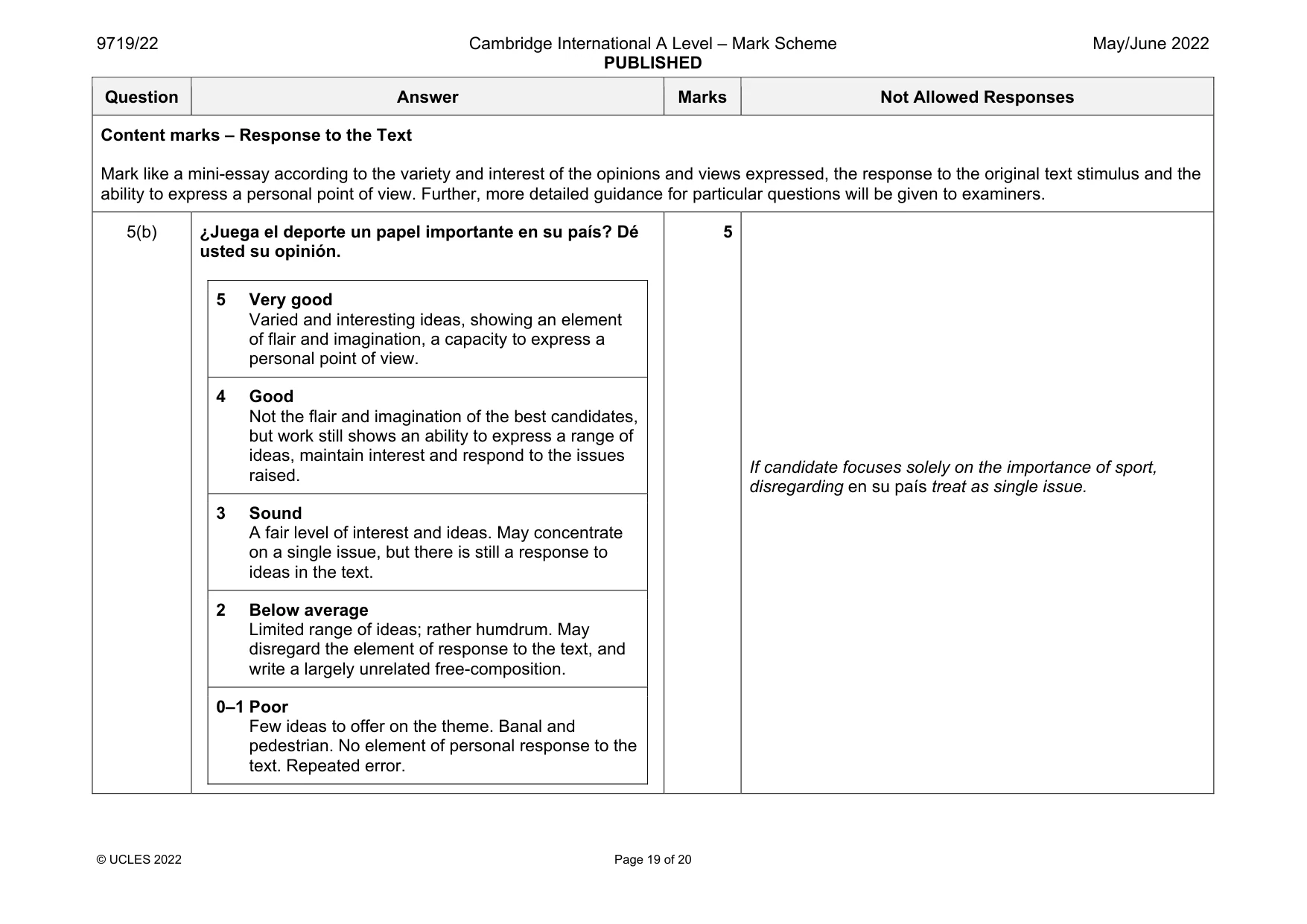 Mark scheme, page 19 of 20