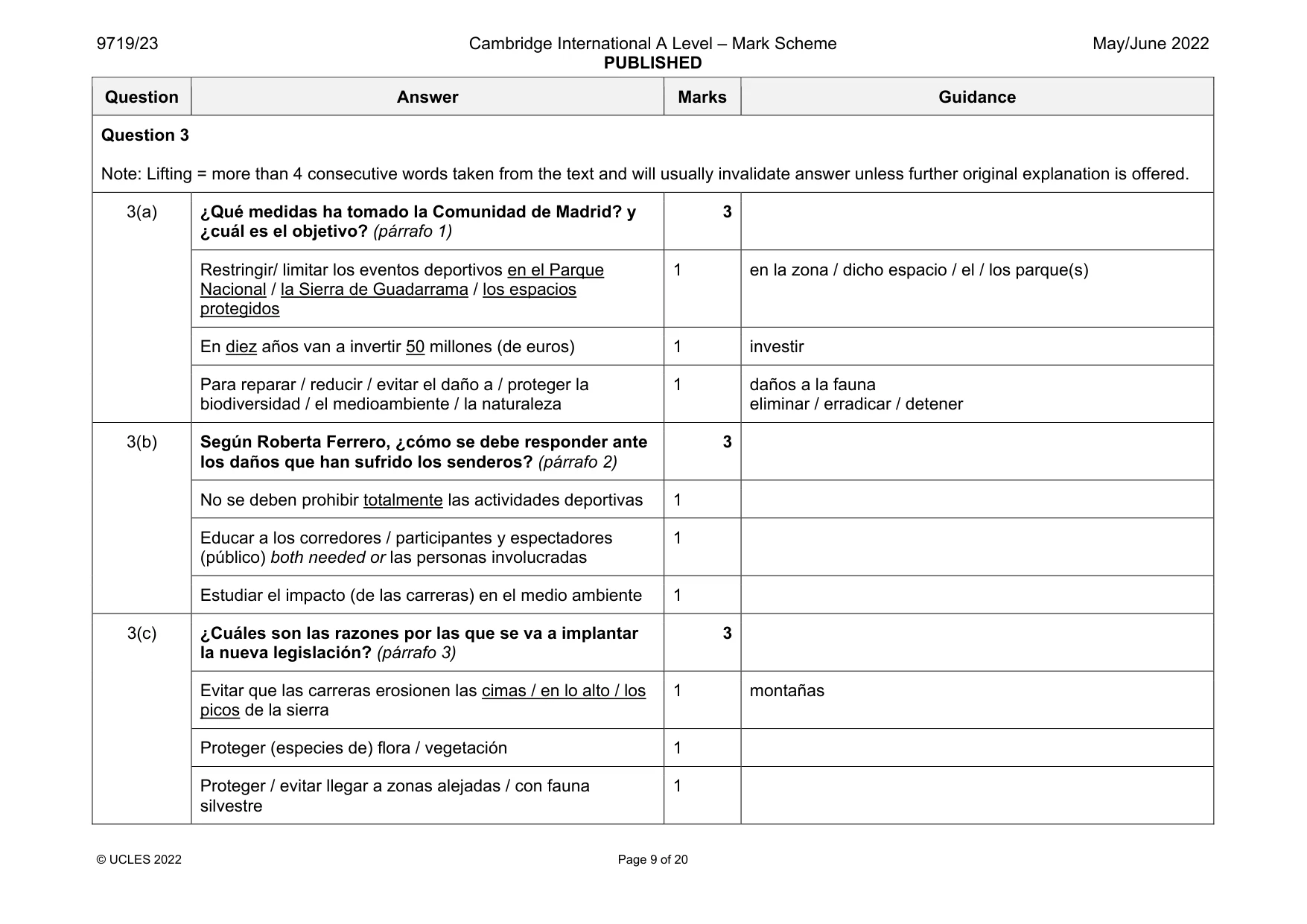 Mark scheme, page 9 of 20