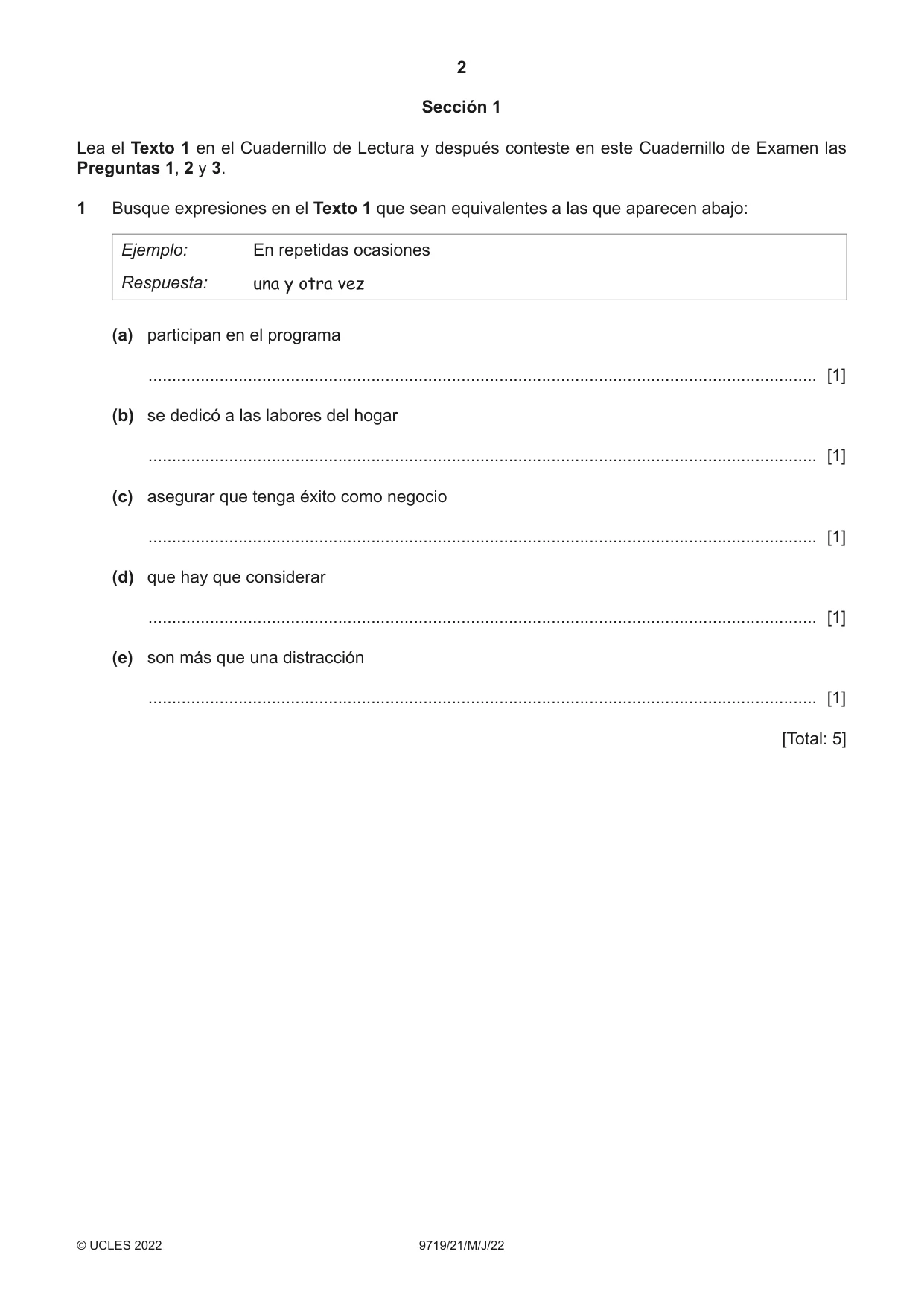 Cambridge A Level Spanish (A Level only) 9719 2022 May/June Paper 2 · Variant 1 question paper, page 2 of 8