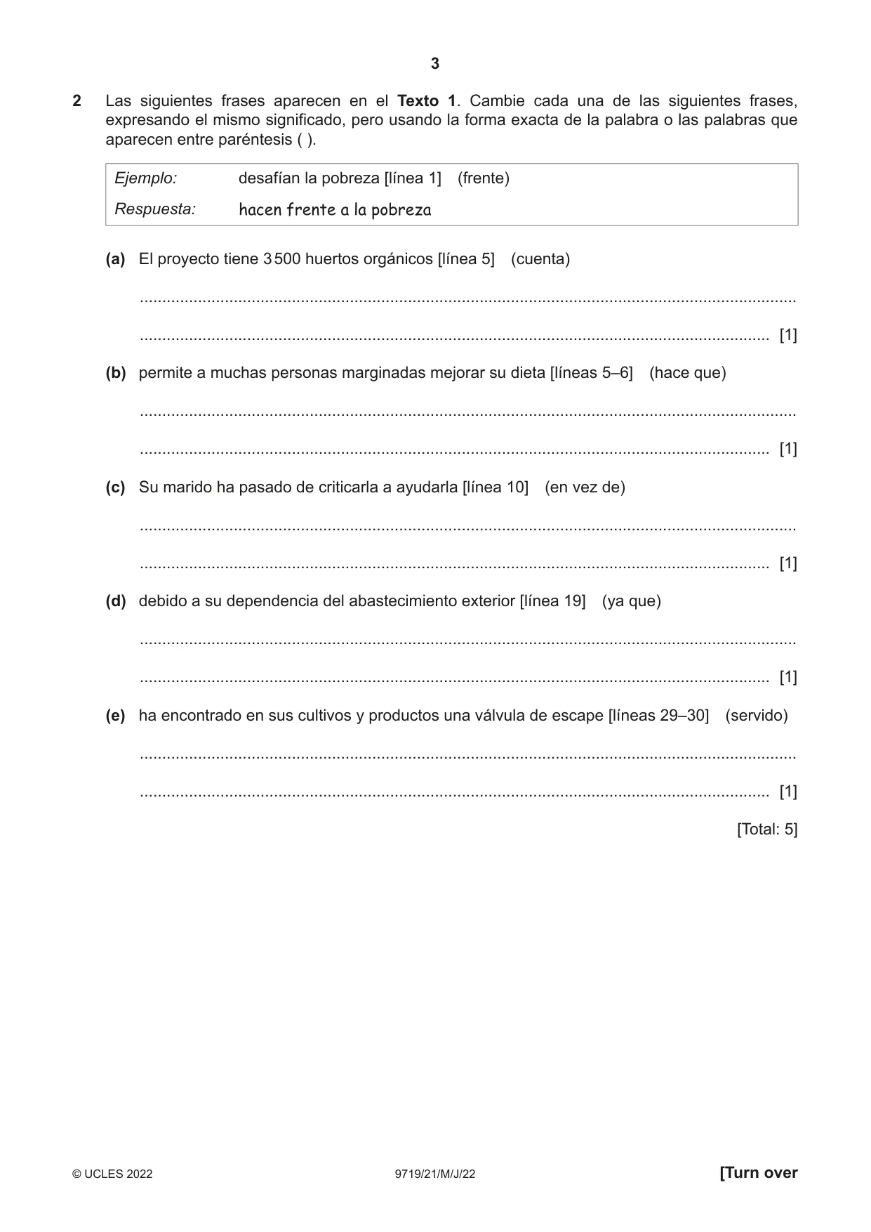 Cambridge A Level Spanish (A Level only) 9719 2022 May/June Paper 2 · Variant 1 question paper, page 3 of 8