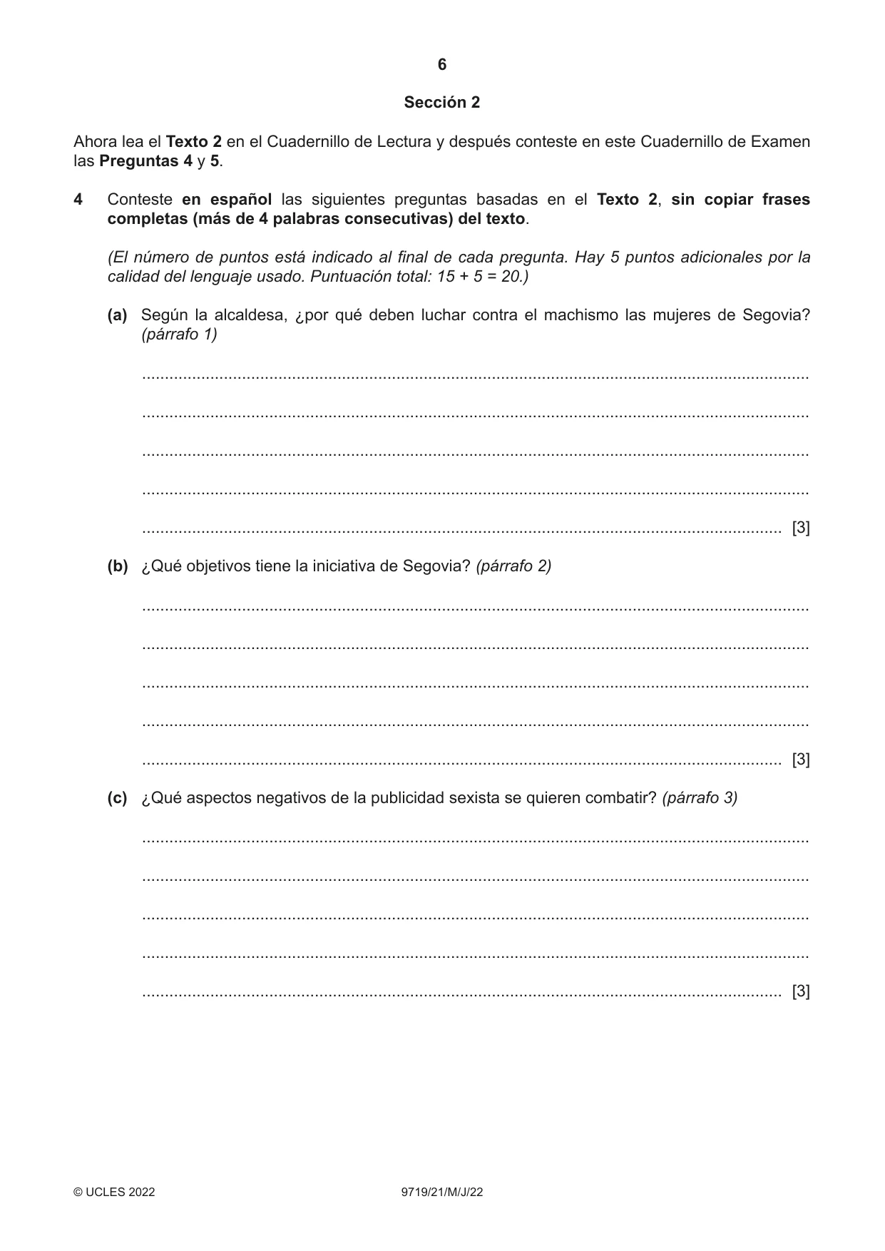 Cambridge A Level Spanish (A Level only) 9719 2022 May/June Paper 2 · Variant 1 question paper, page 6 of 8