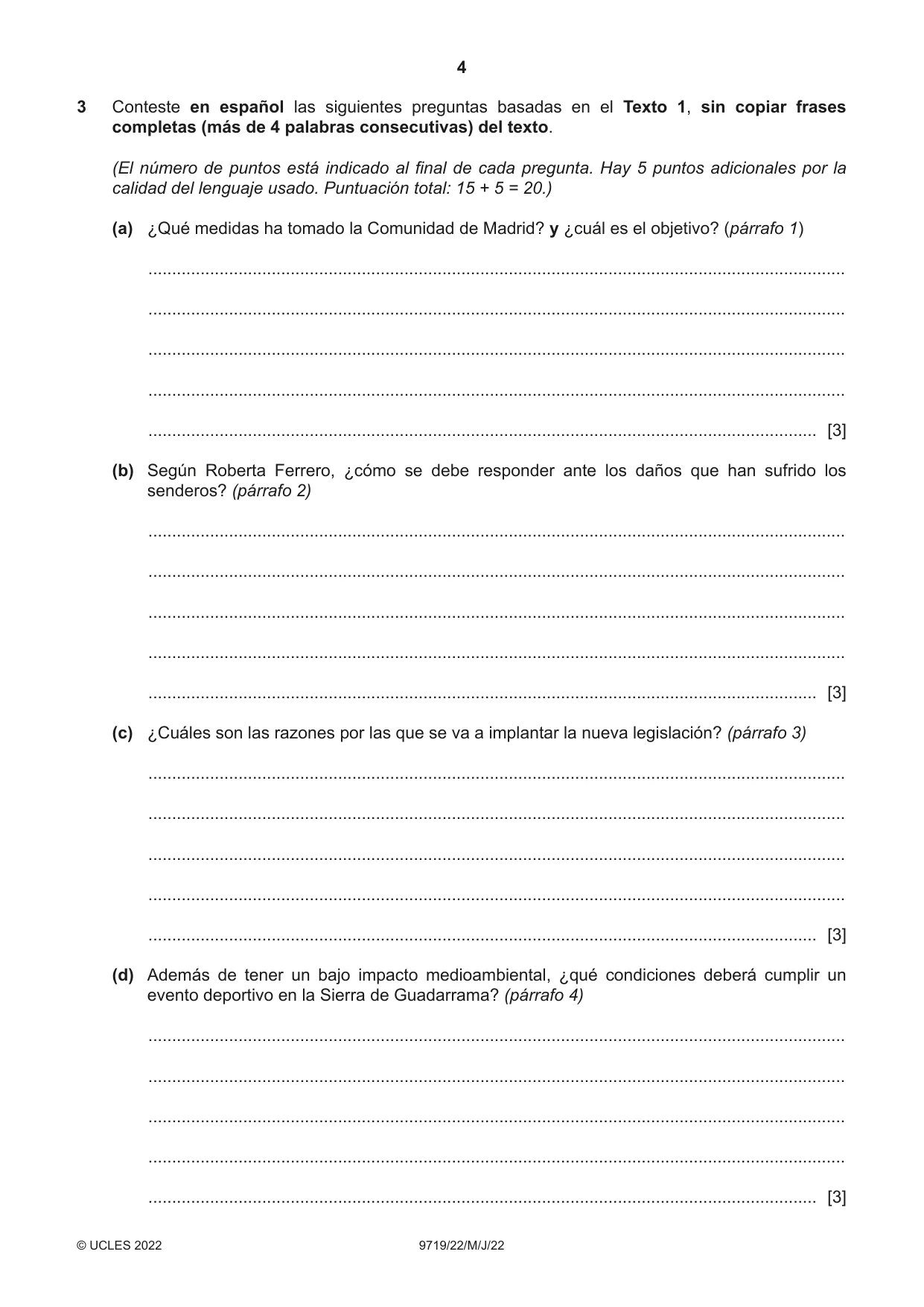 Cambridge A Level Spanish (A Level only) 9719 2022 May/June Paper 2 · Variant 2 question paper, page 4 of 8