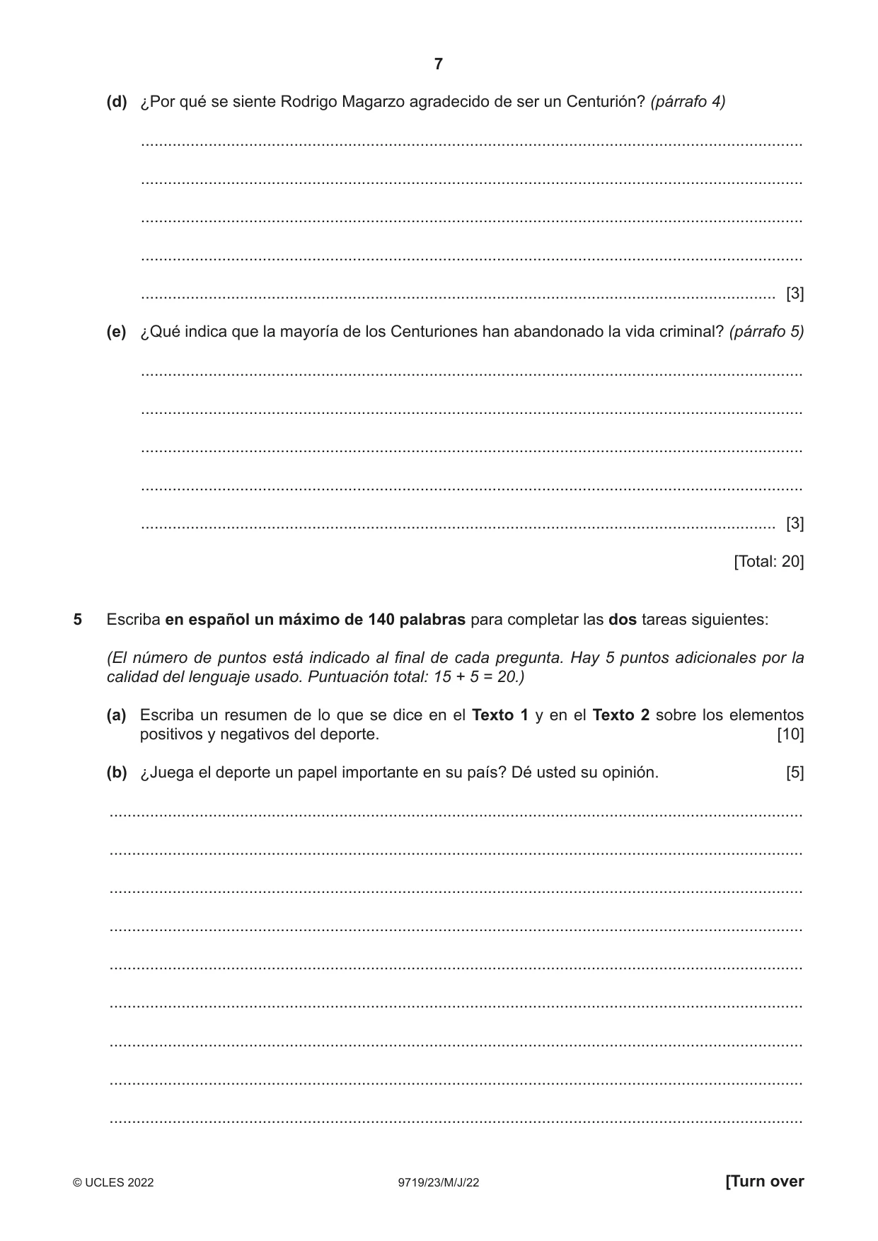 Cambridge A Level Spanish (A Level only) 9719 2022 May/June Paper 2 · Variant 3 question paper, page 7 of 8