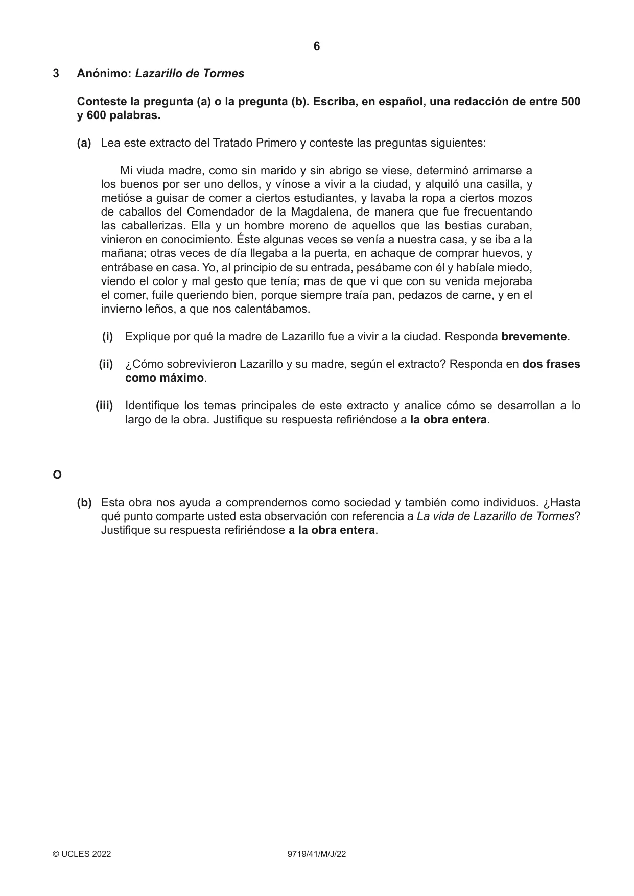 Cambridge A Level Spanish (A Level only) 9719 2022 May/June Paper 4 · Variant 1 question paper, page 6 of 8