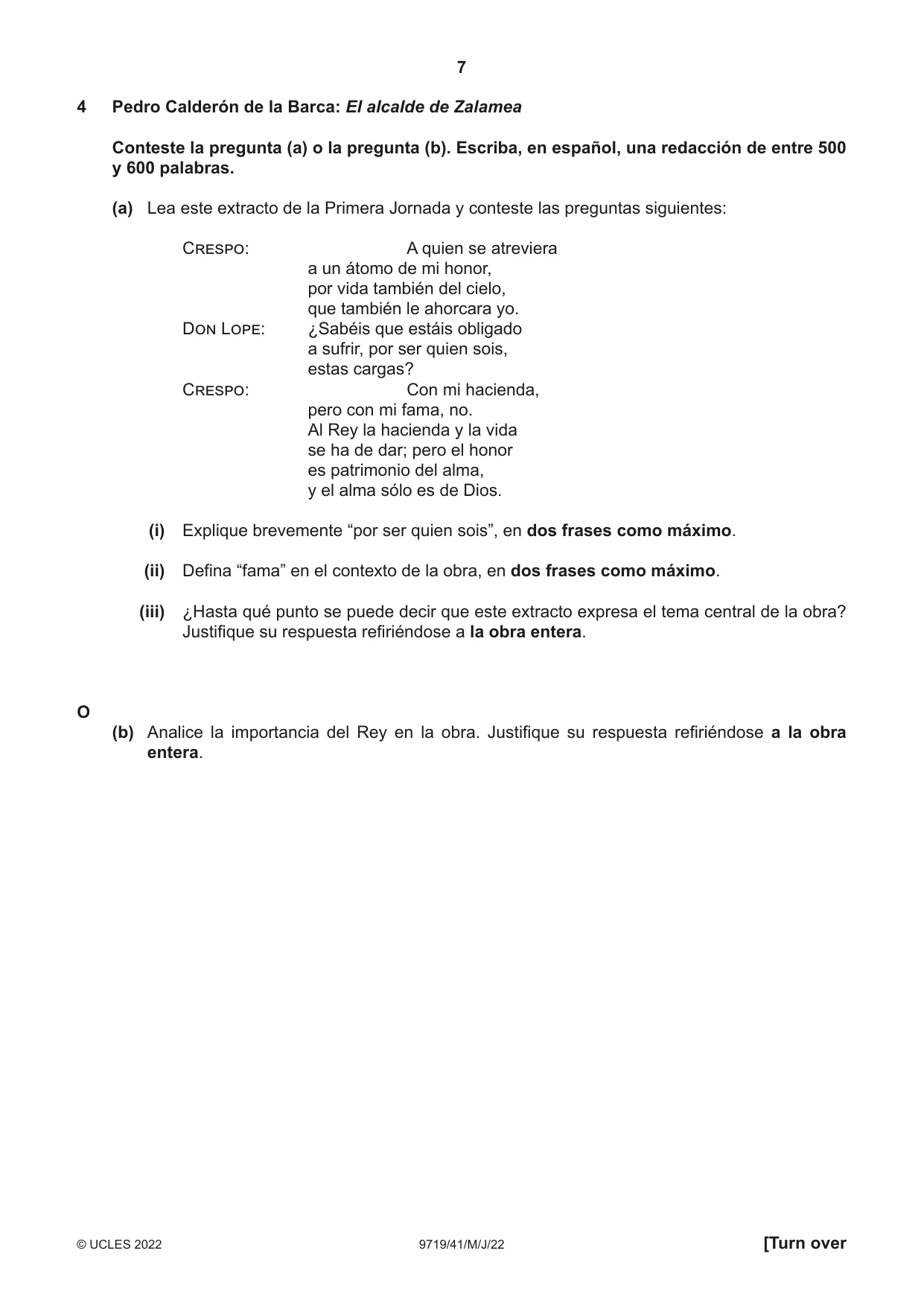 Cambridge A Level Spanish (A Level only) 9719 2022 May/June Paper 4 · Variant 1 question paper, page 7 of 8