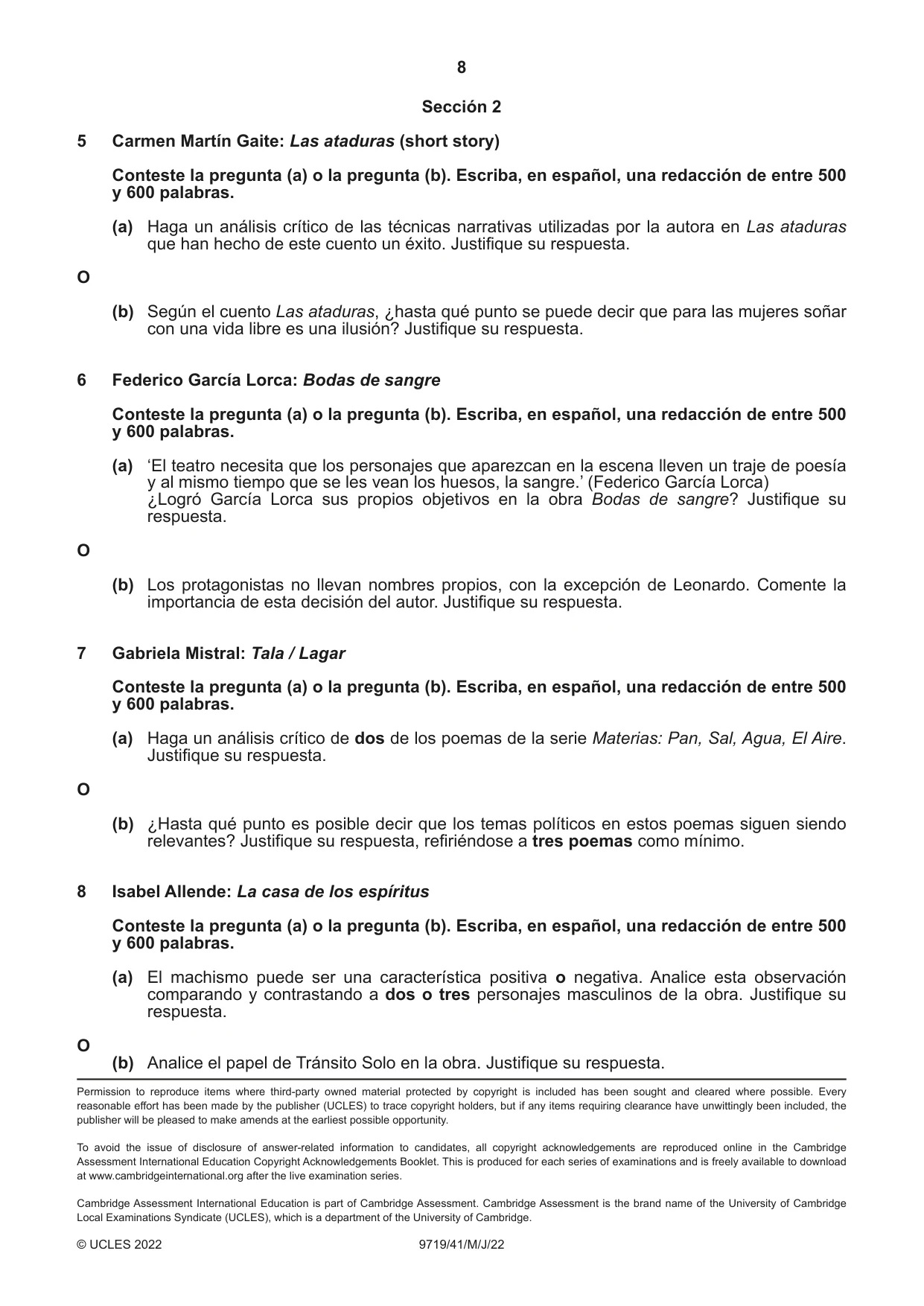 Cambridge A Level Spanish (A Level only) 9719 2022 May/June Paper 4 · Variant 1 question paper, page 8 of 8