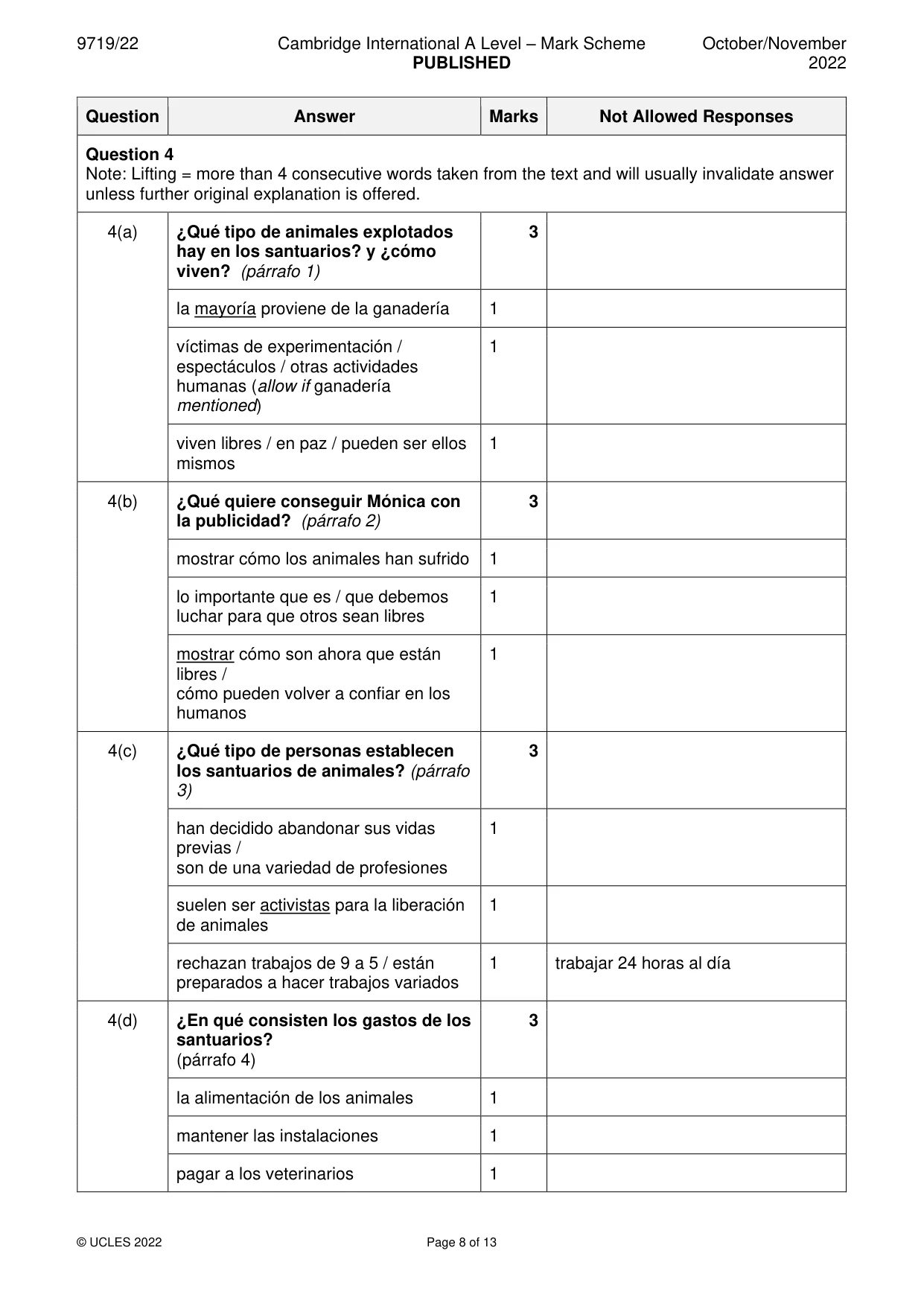 Mark scheme, page 8 of 13