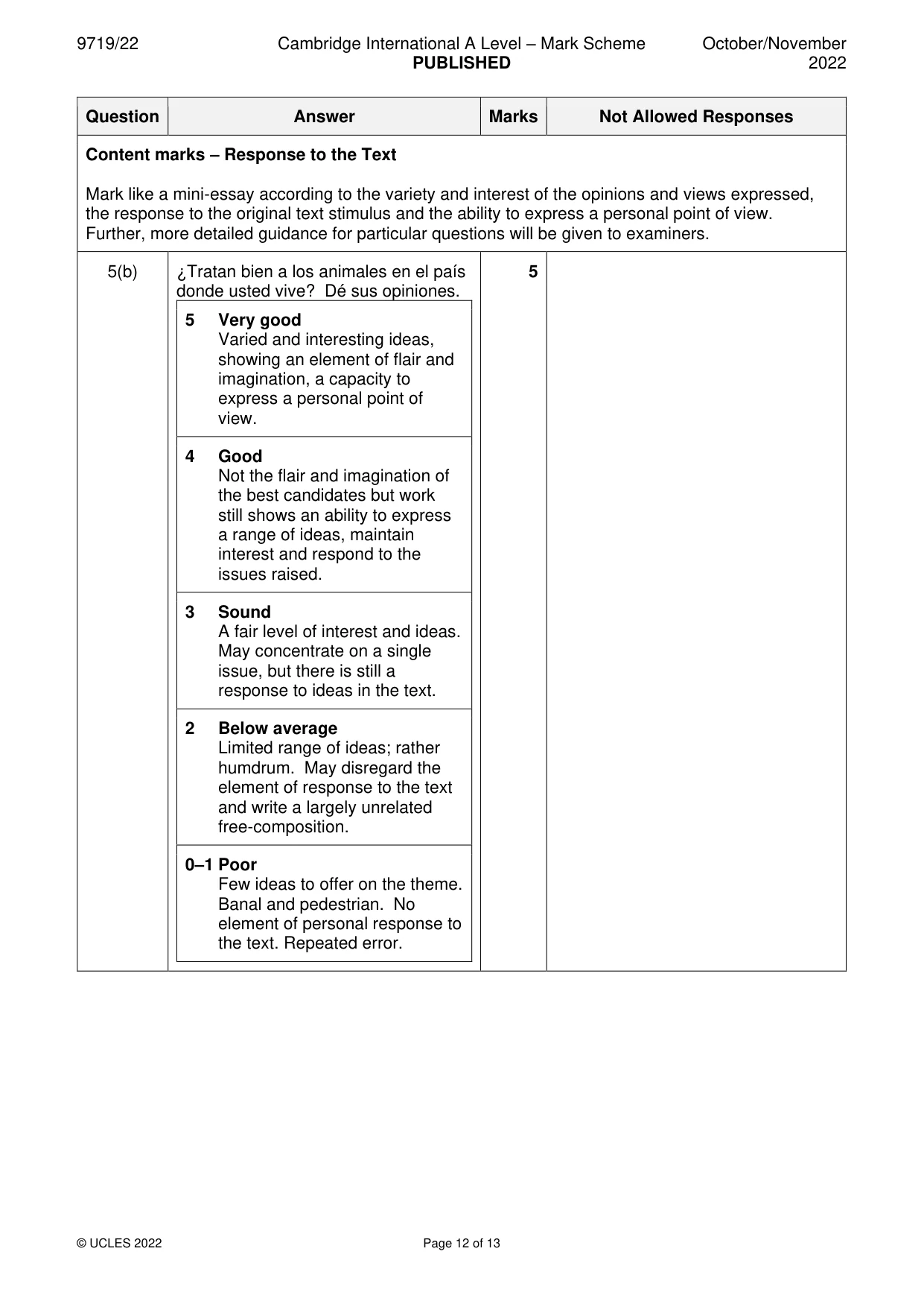 Mark scheme, page 12 of 13
