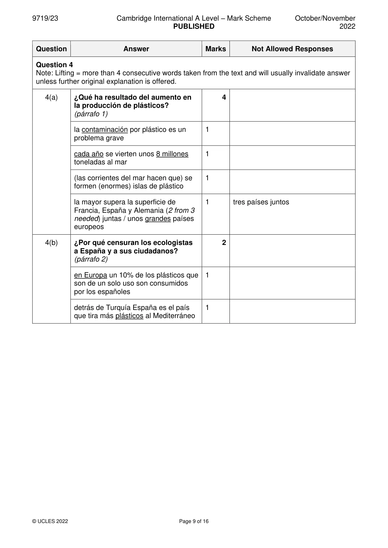 Mark scheme, page 9 of 16