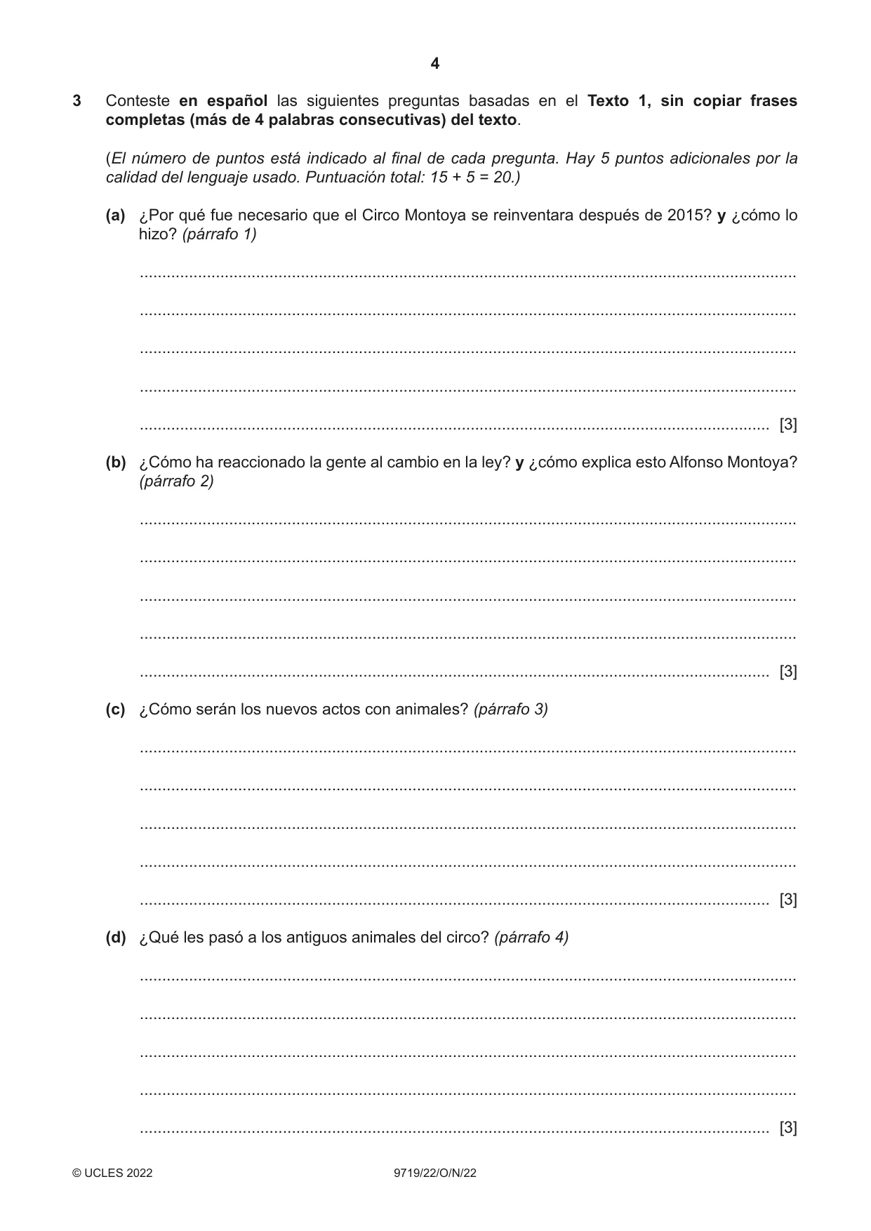 Cambridge A Level Spanish (A Level only) 9719 2022 Oct/Nov Paper 2 · Variant 2 question paper, page 4 of 8