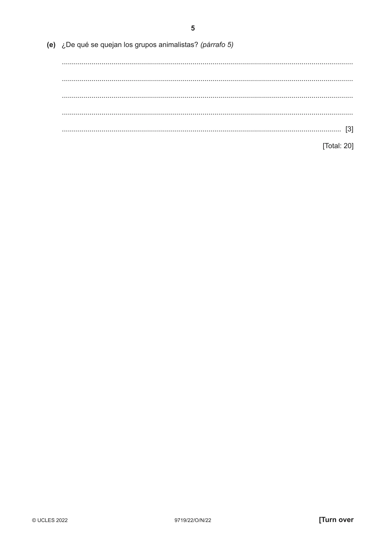 Cambridge A Level Spanish (A Level only) 9719 2022 Oct/Nov Paper 2 · Variant 2 question paper, page 5 of 8