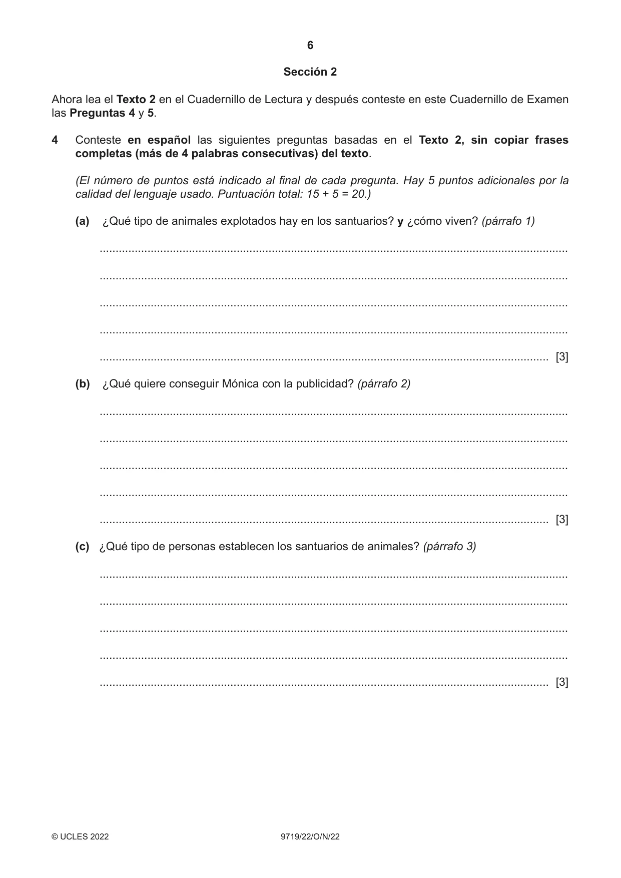 Cambridge A Level Spanish (A Level only) 9719 2022 Oct/Nov Paper 2 · Variant 2 question paper, page 6 of 8