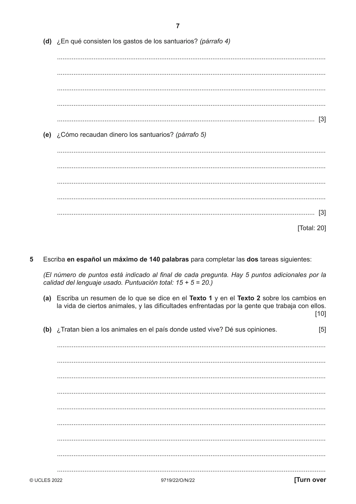 Cambridge A Level Spanish (A Level only) 9719 2022 Oct/Nov Paper 2 · Variant 2 question paper, page 7 of 8