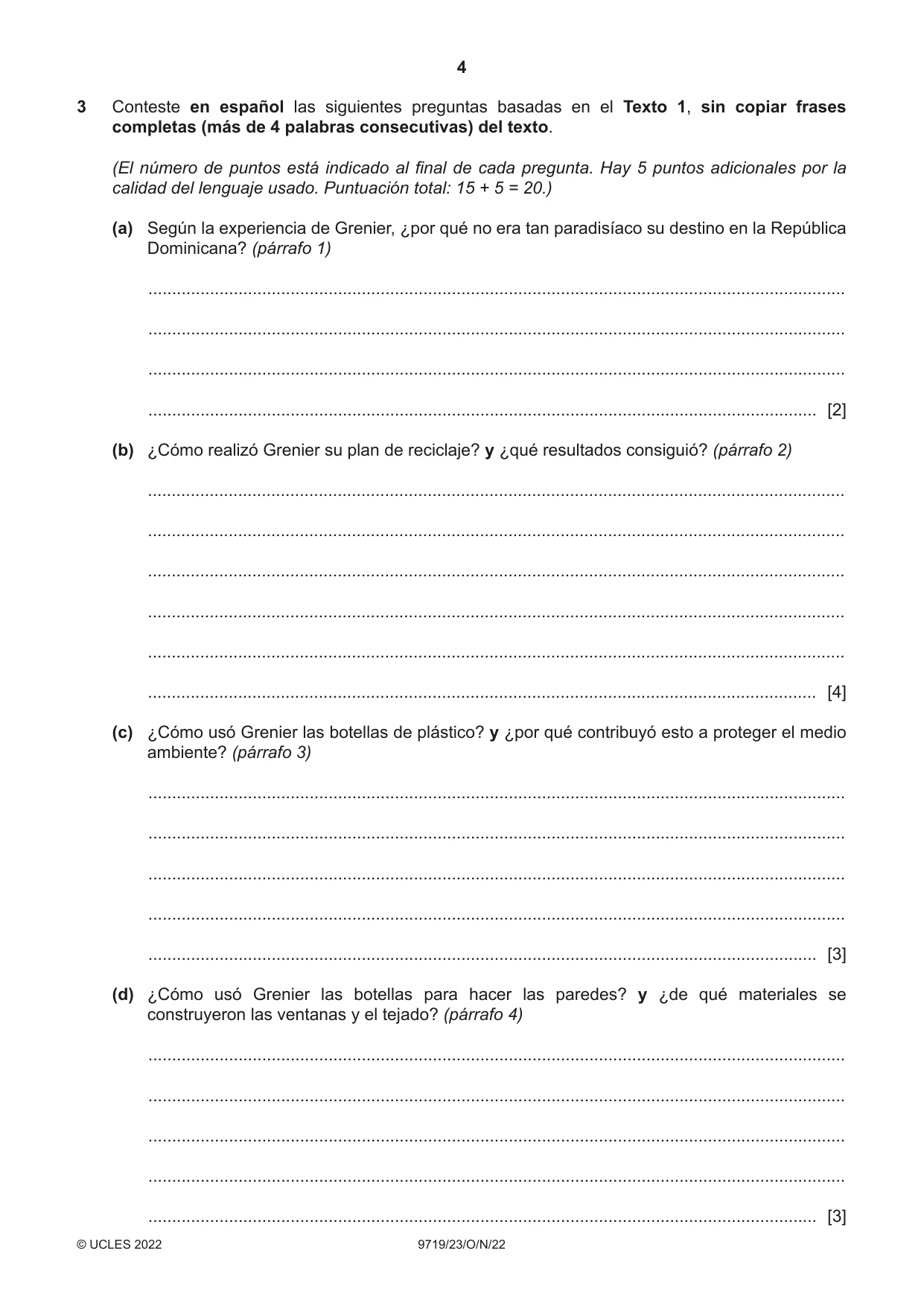 Cambridge A Level Spanish (A Level only) 9719 2022 Oct/Nov Paper 2 · Variant 3 question paper, page 4 of 8