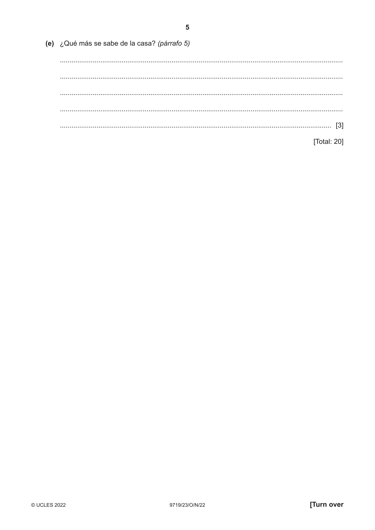 Cambridge A Level Spanish (A Level only) 9719 2022 Oct/Nov Paper 2 · Variant 3 question paper, page 5 of 8