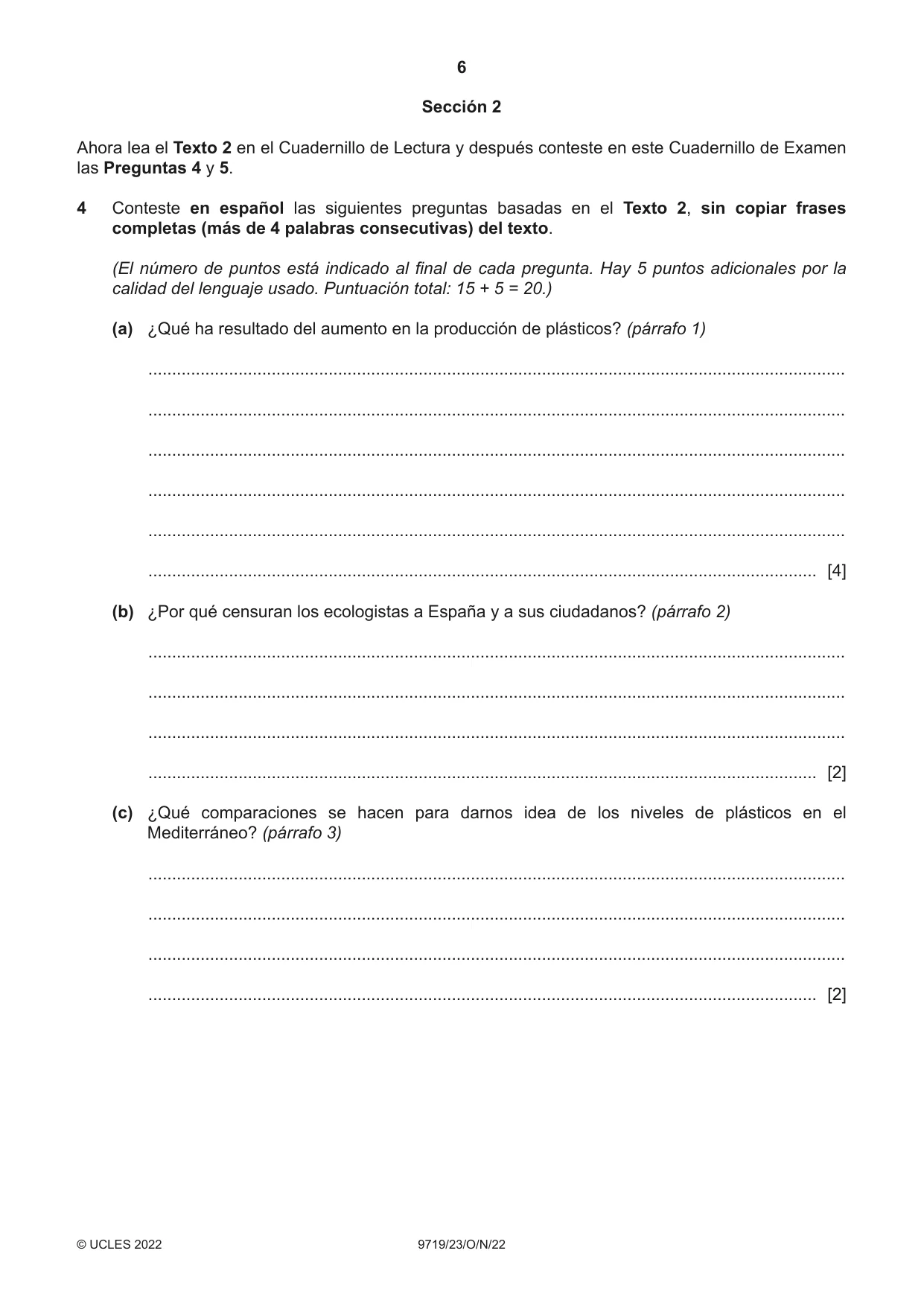 Cambridge A Level Spanish (A Level only) 9719 2022 Oct/Nov Paper 2 · Variant 3 question paper, page 6 of 8