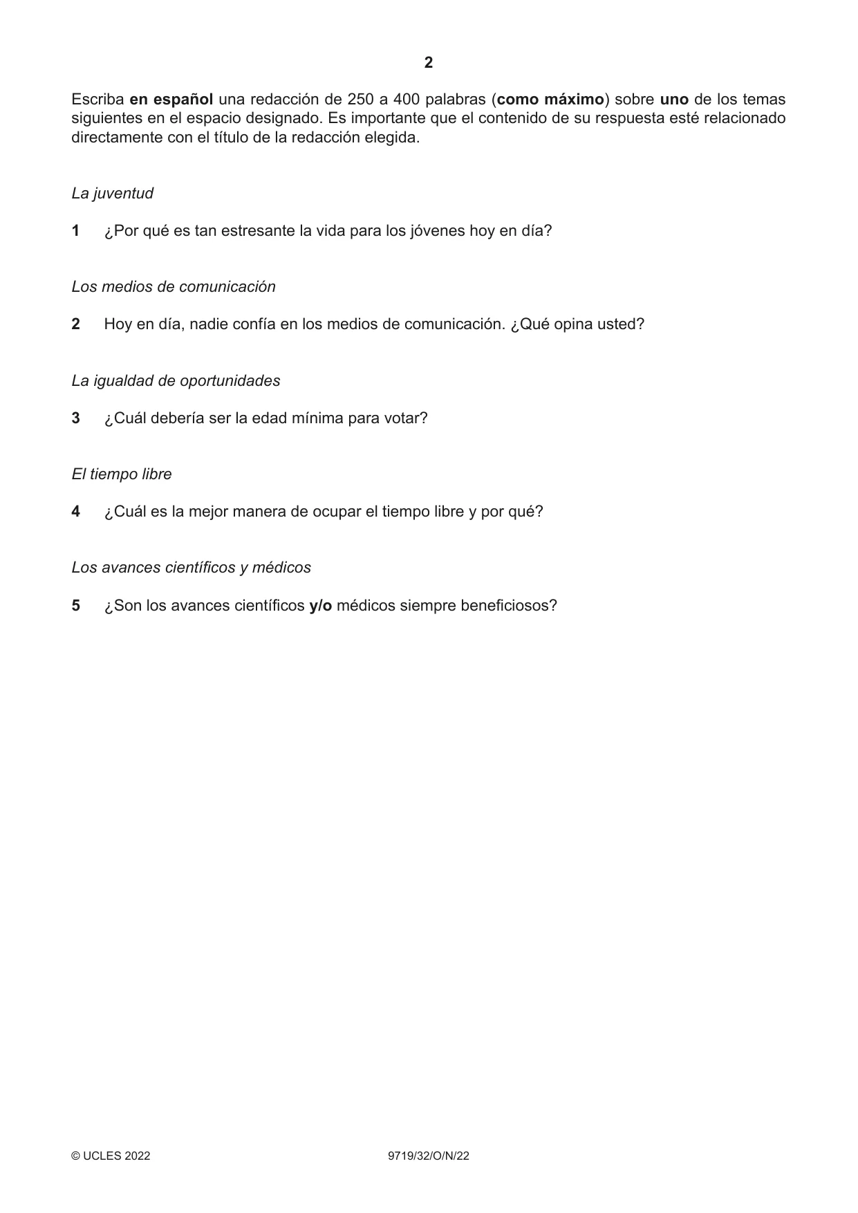 Cambridge A Level Spanish (A Level only) 9719 2022 Oct/Nov Paper 3 · Variant 2 question paper, page 2 of 8