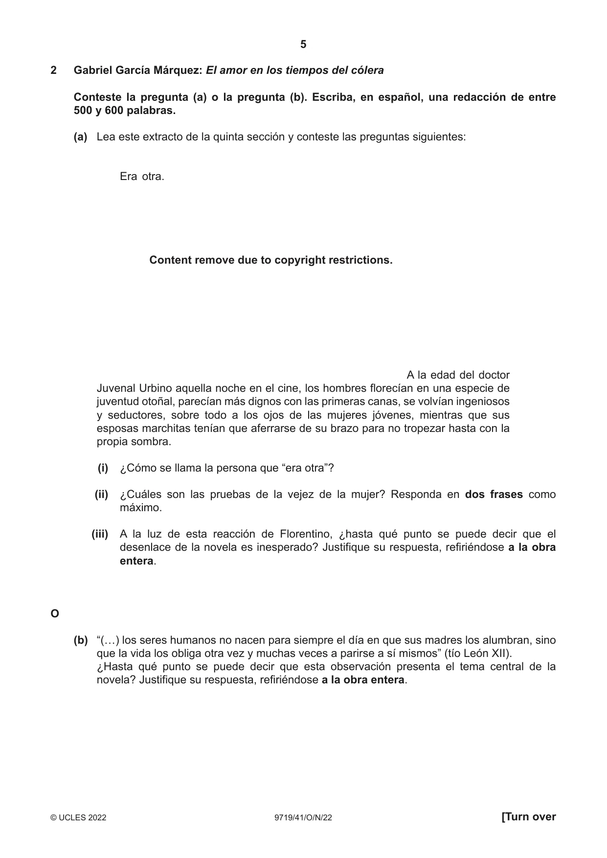 Cambridge A Level Spanish (A Level only) 9719 2022 Oct/Nov Paper 4 · Variant 1 question paper, page 5 of 8