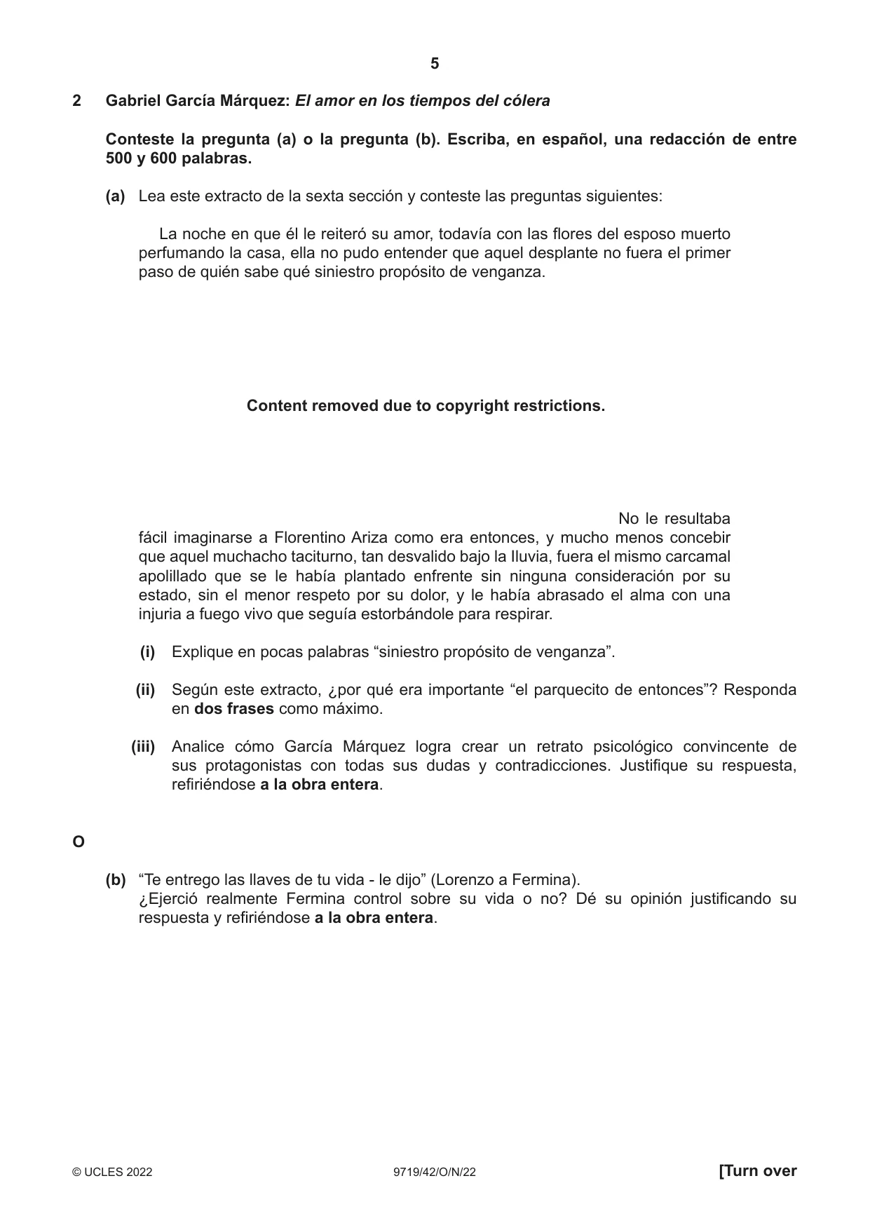 Cambridge A Level Spanish (A Level only) 9719 2022 Oct/Nov Paper 4 · Variant 2 question paper, page 5 of 12