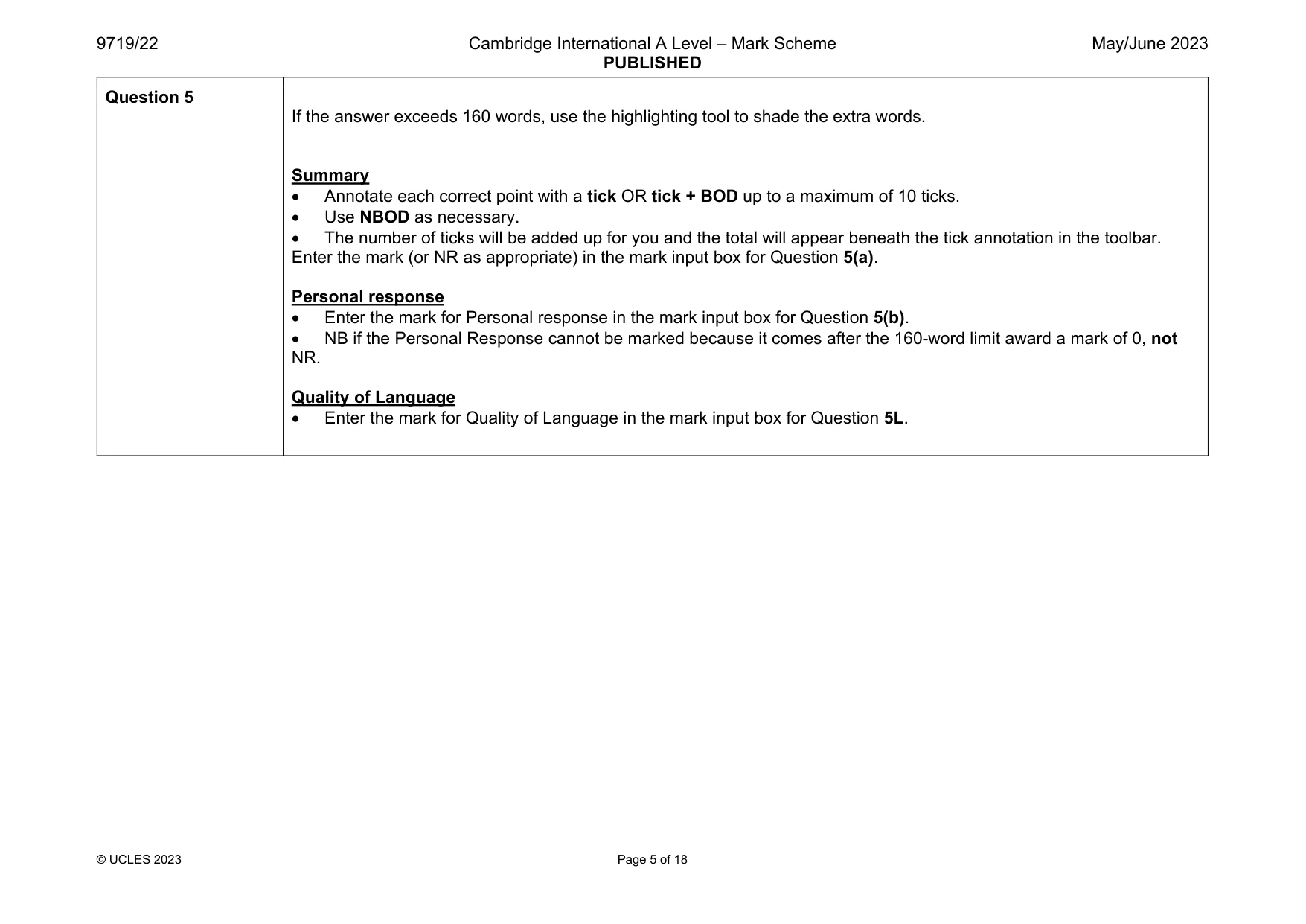 Mark scheme, page 5 of 18